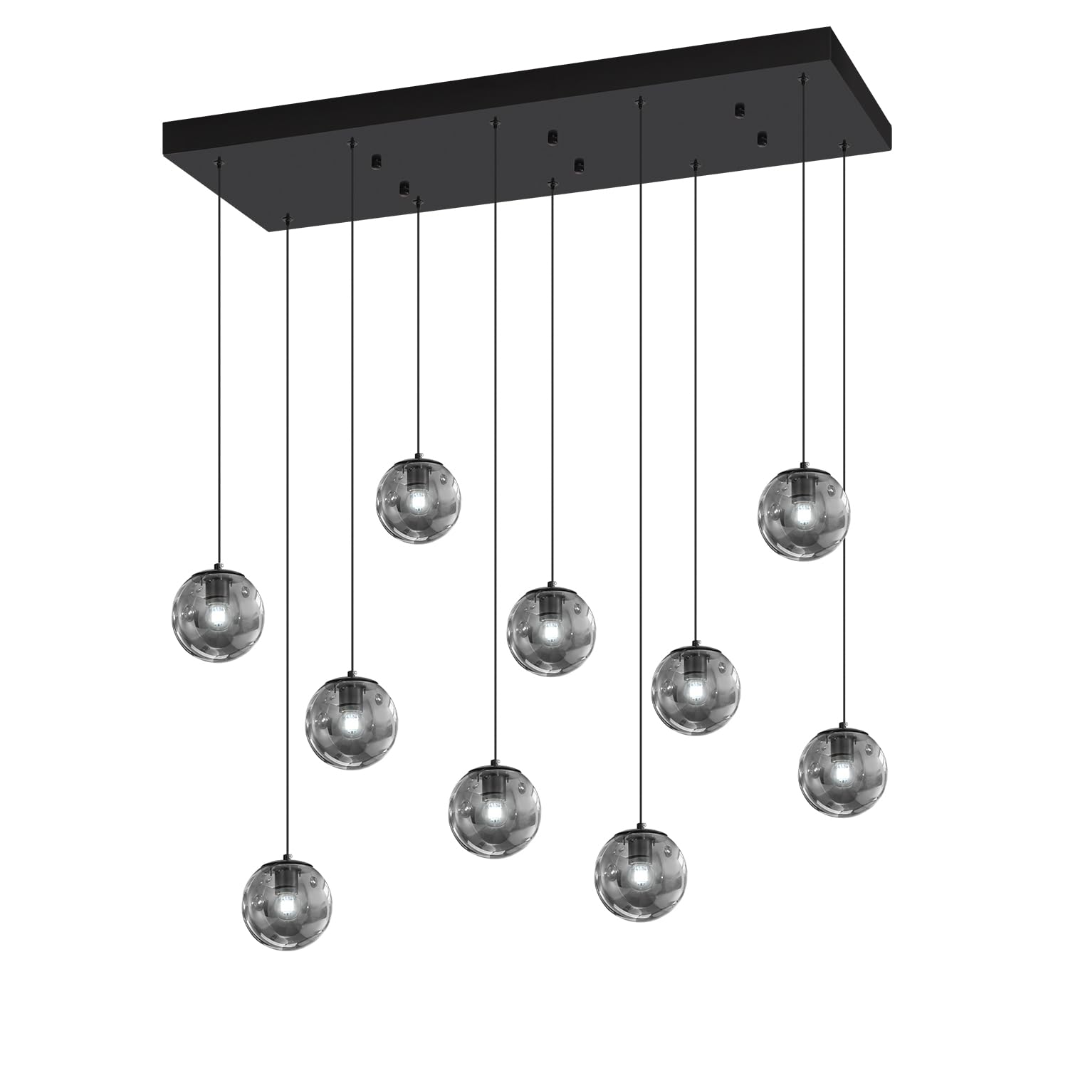 ykolupty Rectangular Chandelier 10-Light Smoke Gray Metal Fixture for Dining Room, Living Room, Foyer, Model TP3016-YH-10H-CT