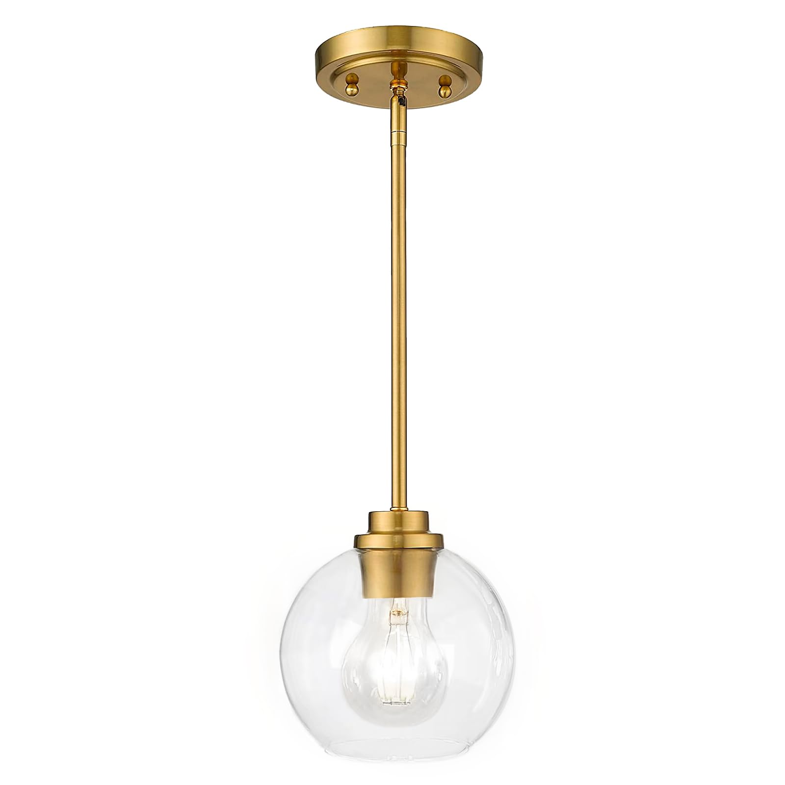 OUVR Gold Pendant Light Fixtures,7 Inch Globe Pendant Lights Kitchen Island with Clear Glass, 1 Light Hanging Lights for Kitchen