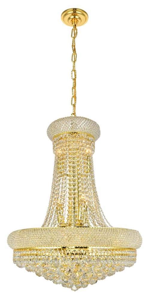 Elegant Lighting 1800D24G/RC Royal Cut Clear Crystal Primo 14-Light, Two-Tier Crystal Chandelier, Finished in Gold with Clear Crystals