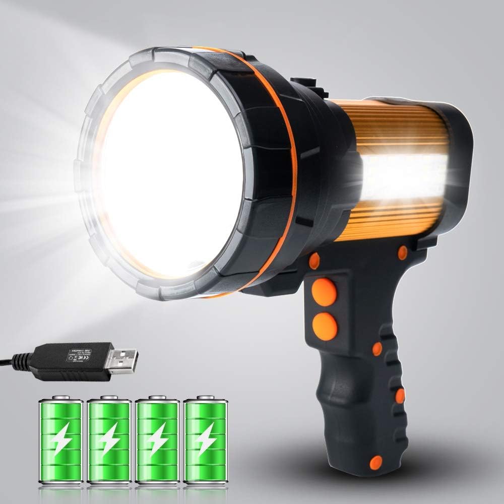 GEPROSMA Super Bright Handheld Spotlight Flashlight LED High 6000 lumens Rechargeable, Most Powerful Spot Lights Hand held Large