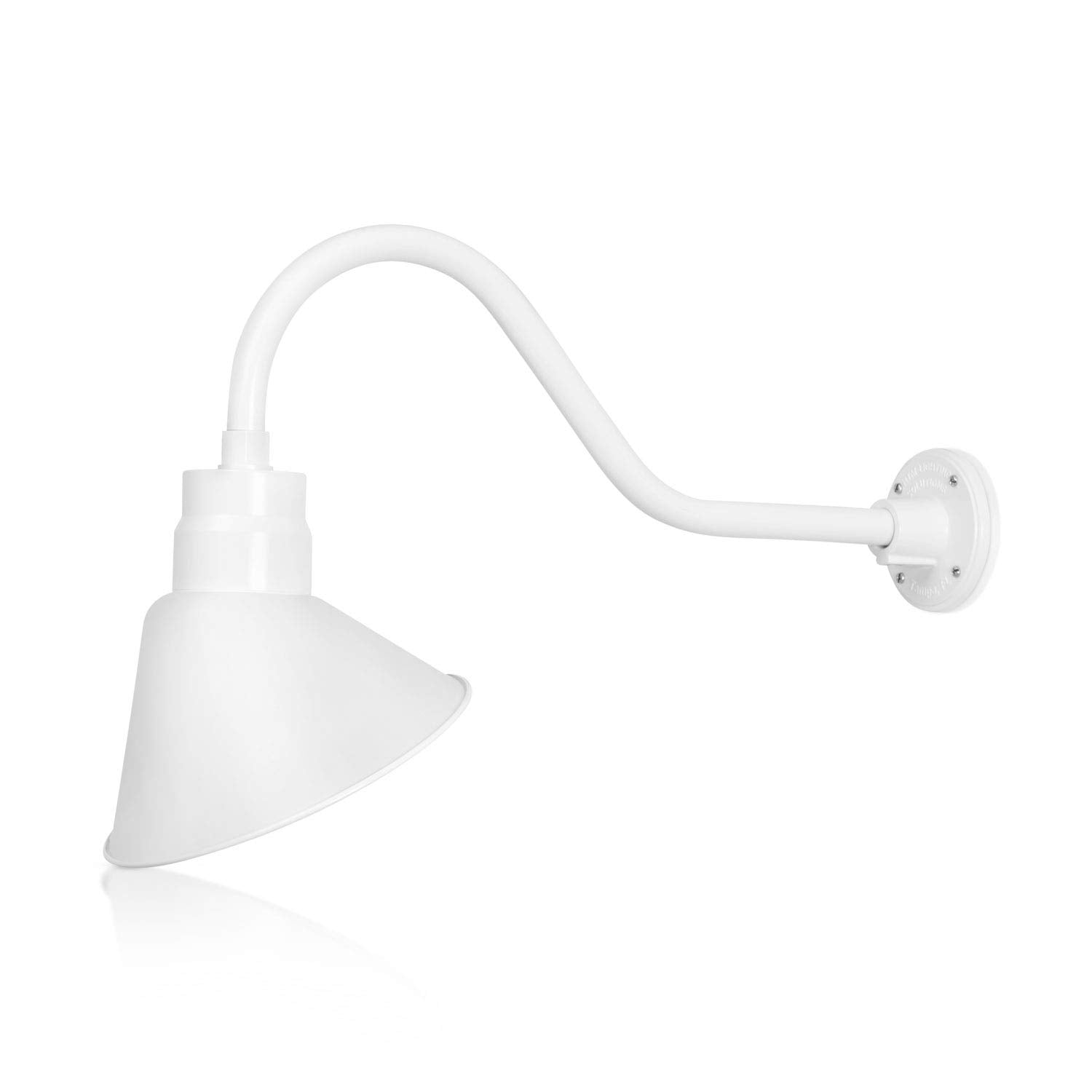 10in. White Angle Shade Gooseneck Sign Light Fixture with 22in. Long Extension Arm - Wall Sconce Farmhouse, Vintage, Antique Sty