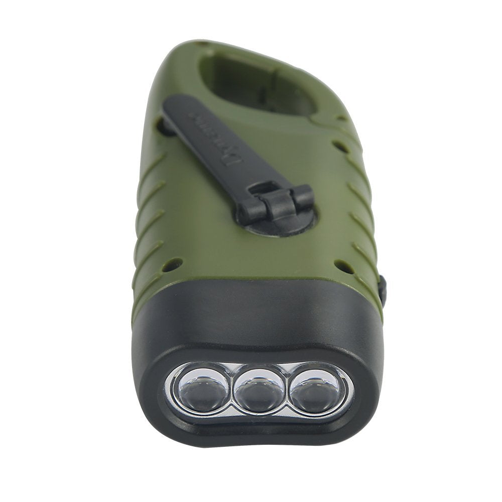 Simpeak Hand Crank Solar Powered Flashlight, Emergency LED Torch, Green, Model S19, Rechargeable, Durable ABS Material