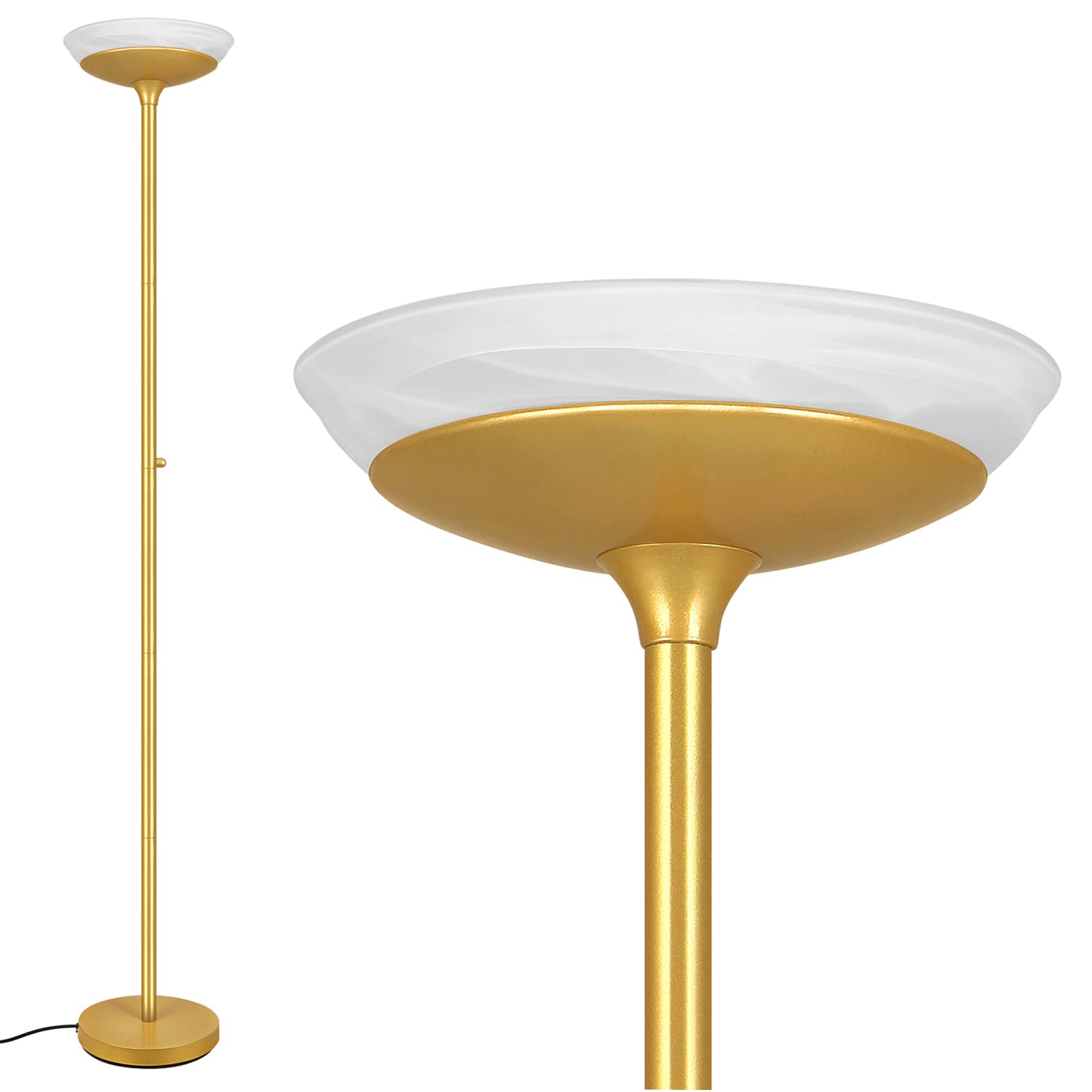 BoostArea Torchiere Floor Lamp, 24W Super Bright LED Standing Lamp, 3000K Stepless Dimmable Pole Lamp with Rotary Switch, 70 Inc