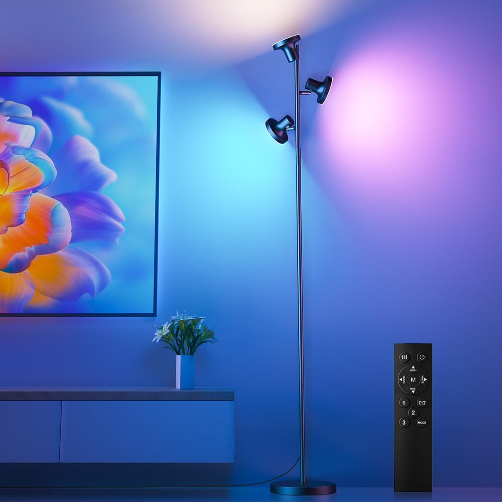 SIBRILLE RGB Floor Lamp, 36W LED Standing Lamp with Remote, Dimmable, Black, Model FLH-036-R1