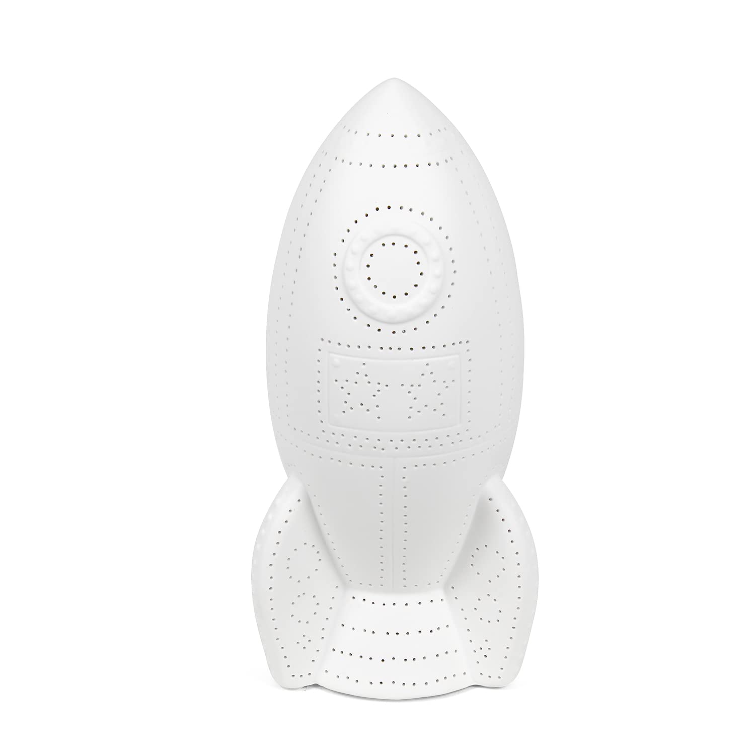 Simple Designs Table Lamp, Porcelain Rocket Ship, 6inL x 5.75inW x 12.5inH, White, Model LT2095-WHT