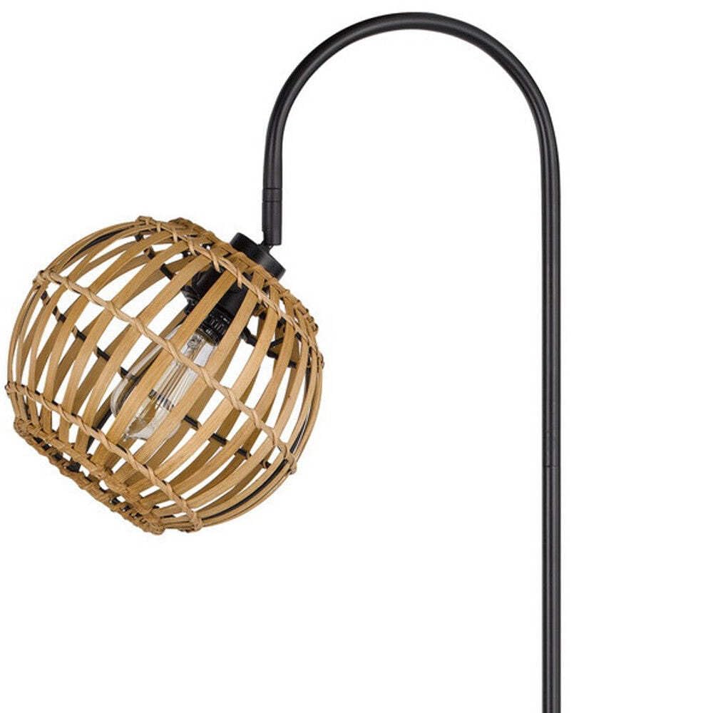 HomeRoots Traditional Floor Lamp, 63 in., Metal with Brown Globe Shade, Black