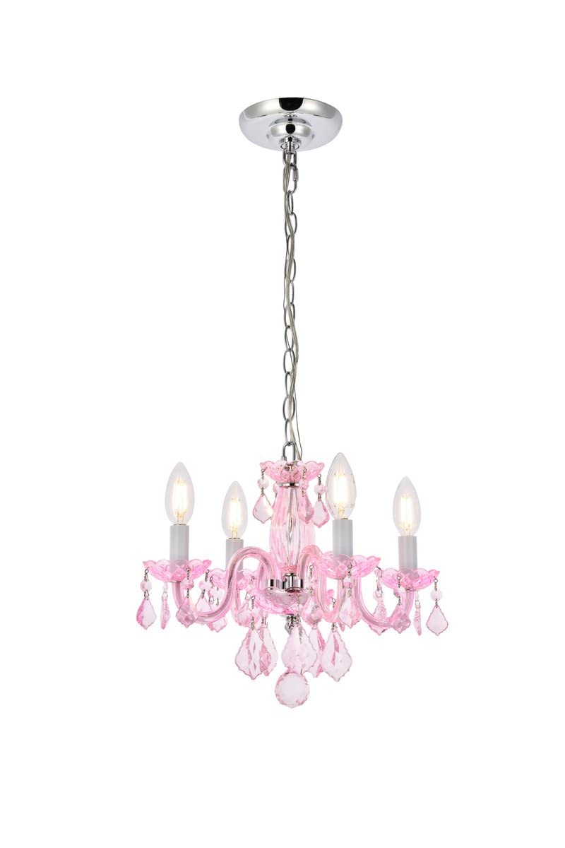 Elegant Lighting Value Rococo 4 Light Pink Pendant Rosaline (Pink) Royal Cut Crystal
