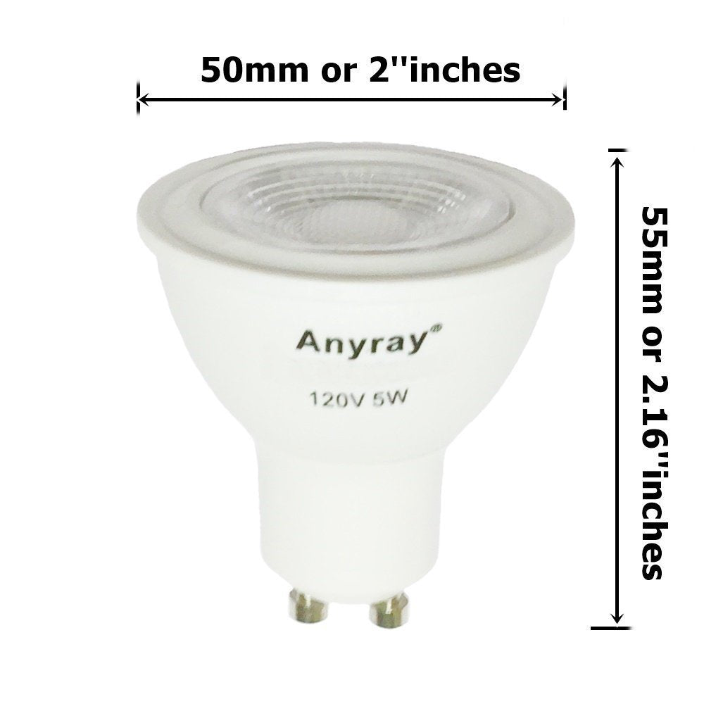 Anyray® 5-Watt (50-Watt) Mr16 Led Indoor Spot Gu10 Base, 120-Volt Light Bulb, Dimmable Twist And Lock Base