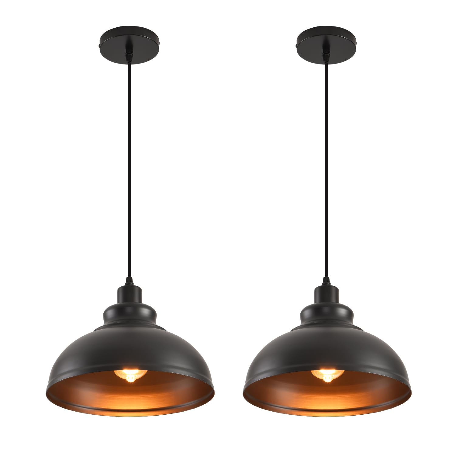 Pendant Lighting Vintage Industrial Fixtures, Farmhouse Pendant Lamp, Hanging Light Fixtures with Metal Shade (Black Inside), In