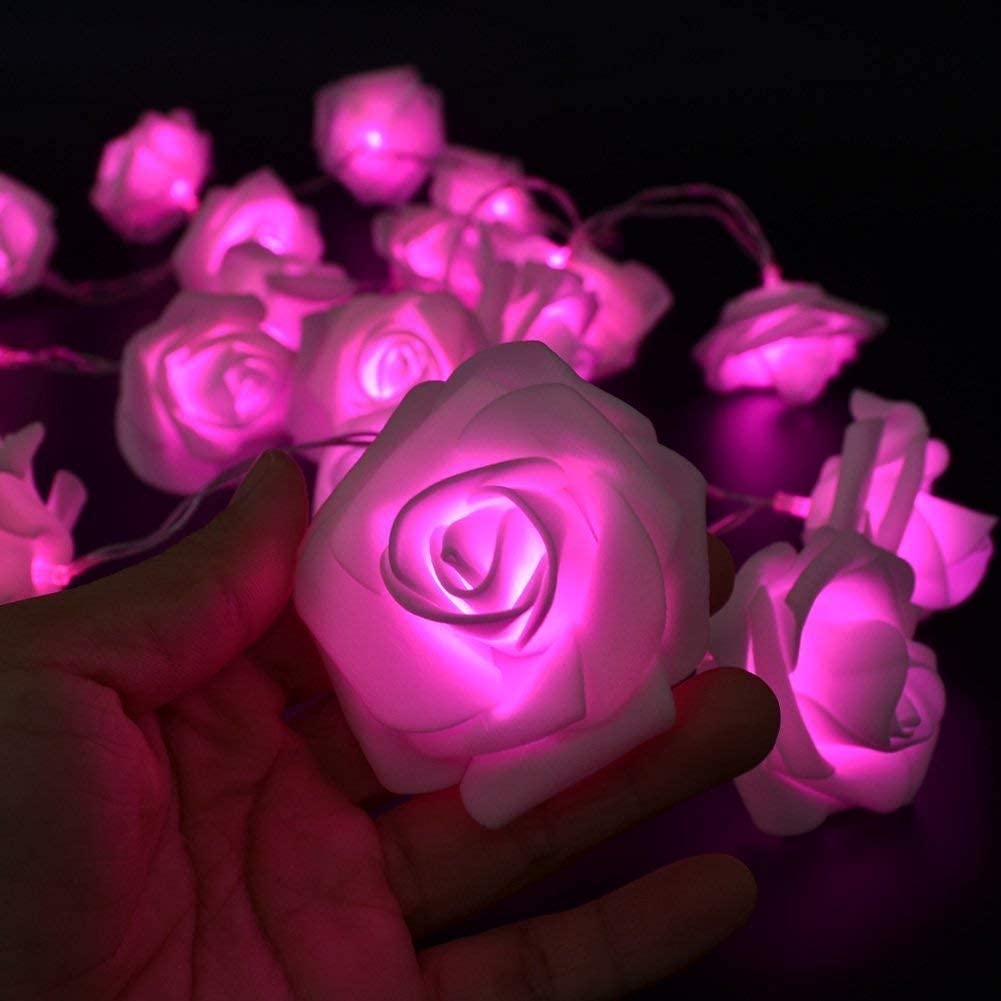 Sprqcart 14 Led String Strip Light Rose Flower Shape Diwali Light for Decoration 14Led-Pink