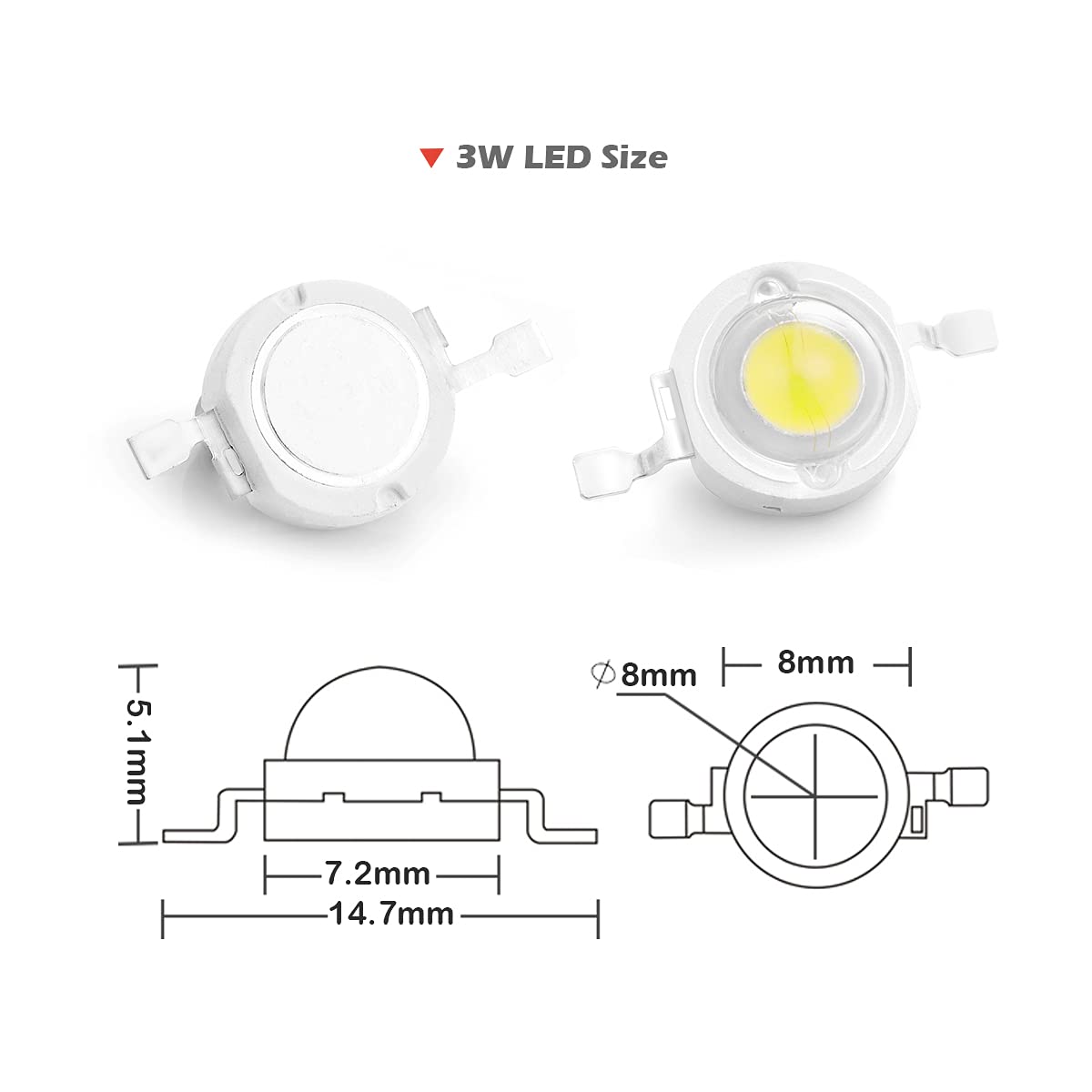 CHANZON 10 pcs 3W High Power LED Chip SMD COB Light Emitter, White (6000K), Aluminum, DIY Bulb Lamp Components