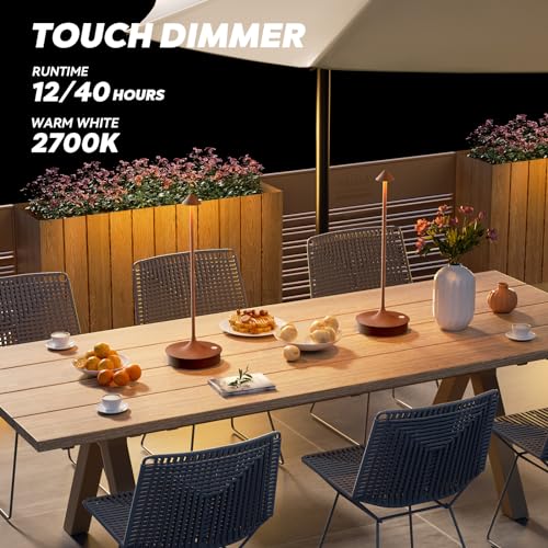 JICAI Cordless Table Lamp Set of 2, Rechargeable 4000mAh LED, Dimmable Waterproof Light, Brown, Model LD9537