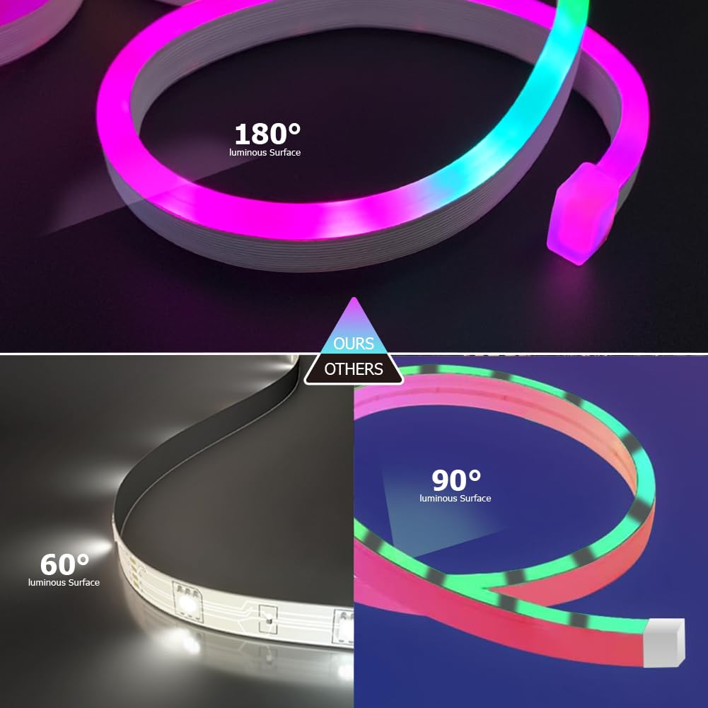 EcoMyLife 16.4ft LED Neon Rope Lights, RGB, IP68 Waterproof, Dimmable with APP & Remote, Flexible for Indoor/Outdoor Decor