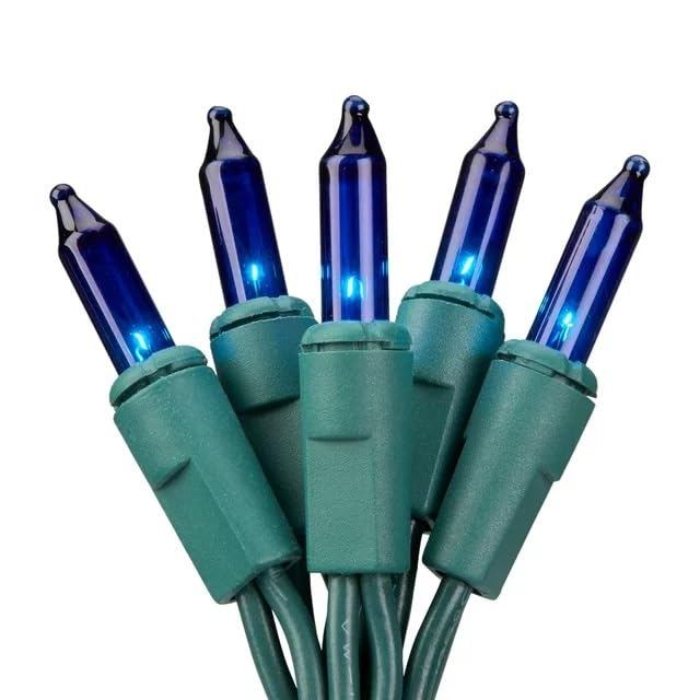Dobar Holiday Pride Blue Christmas Lights With Green Wire - 100 Count Blue Christmas Tree Lights (22.5 Ft) - Indoor/Outdoor Use - Ul Listed - Static And Blinking Modes - Connectable