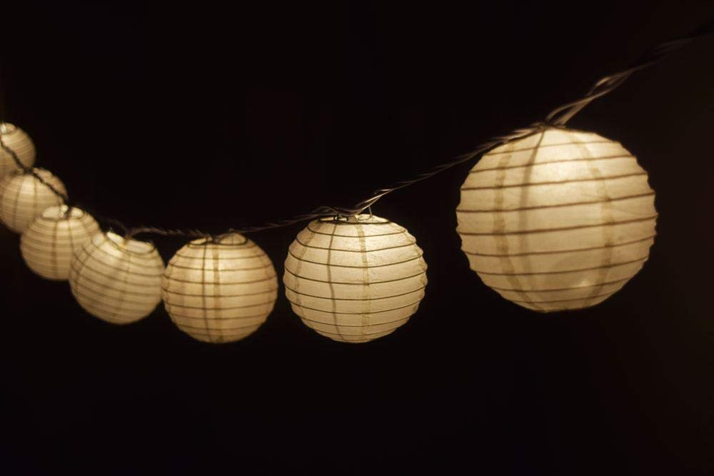 Quasimoon Paper Lanterns - 4-Inch, Beige/Ivory, 10-Pack, Decorative Round Paper Lanterns for Weddings and Parties