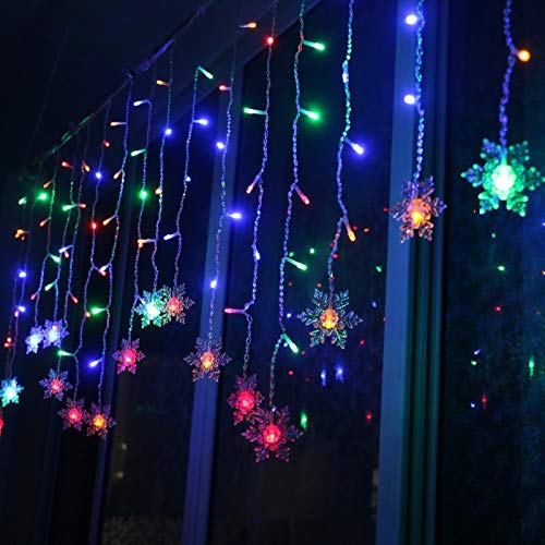 MBVBN LED Curtain Lights, 96 Snowflake Lights, Plug-in, 13ft/4M, Colorful, Model EK-04, Ideal for Christmas and Parties