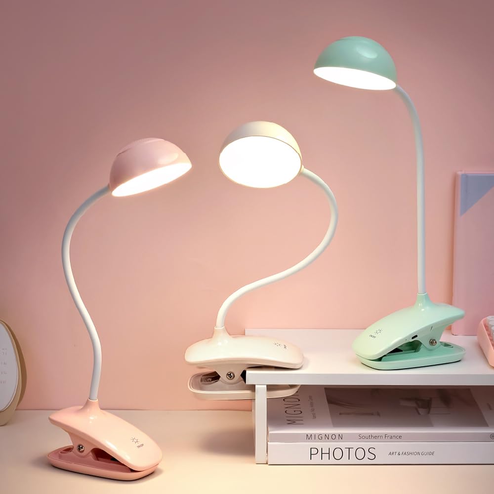 Cometmars Clip Book Lamp, Foldable Eye Caring Rechargeable Reading Light, Suitable For Reading, Working & Studying (Pink)