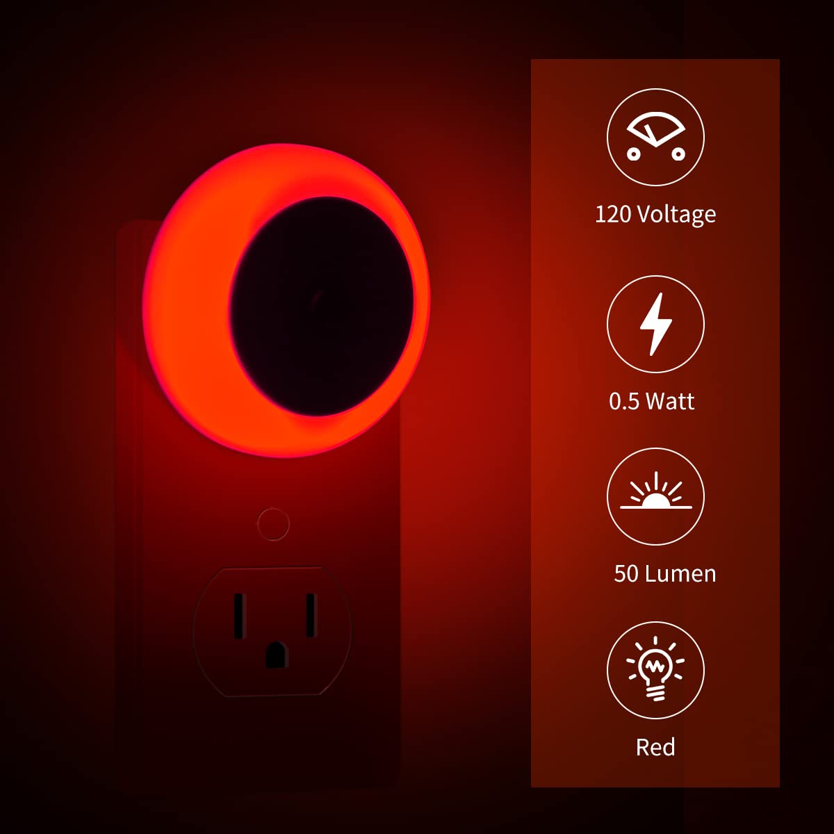 Kinur 6 Pack Red Led Plug Into Wall With Dusk To Dawn Sensors Plug In Night Lights For Kids Room, Bedroom, Bathroom, Baby Nurser