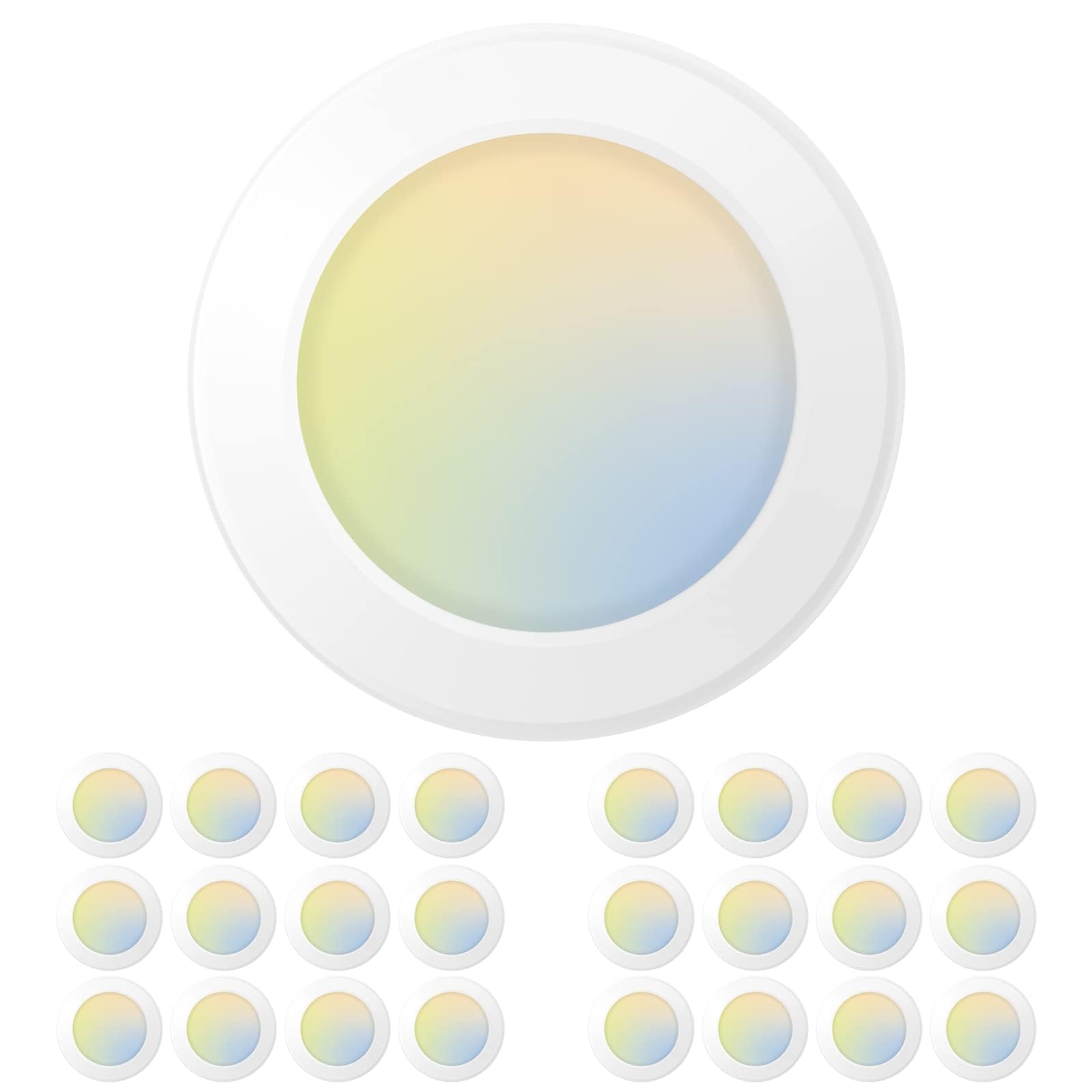 Amico 24 Pack 5/6 Inch Led Disk Lights, Dimmable Flush Mount Ceiling Disc Lights, 2700K/3000K/4000K/5000K/6000K Selectable, 12W Eqv 110W, 1050Lm, Low Profile Surface Mount Ceiling Light, Etl&Fcc