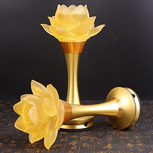 Omeet 1Pair - Led Glazed Lotus Buddhist Lamp, Light Offering Before Buddha, Usb Rechargeable Lotus Light, Temple Decoration & Fa