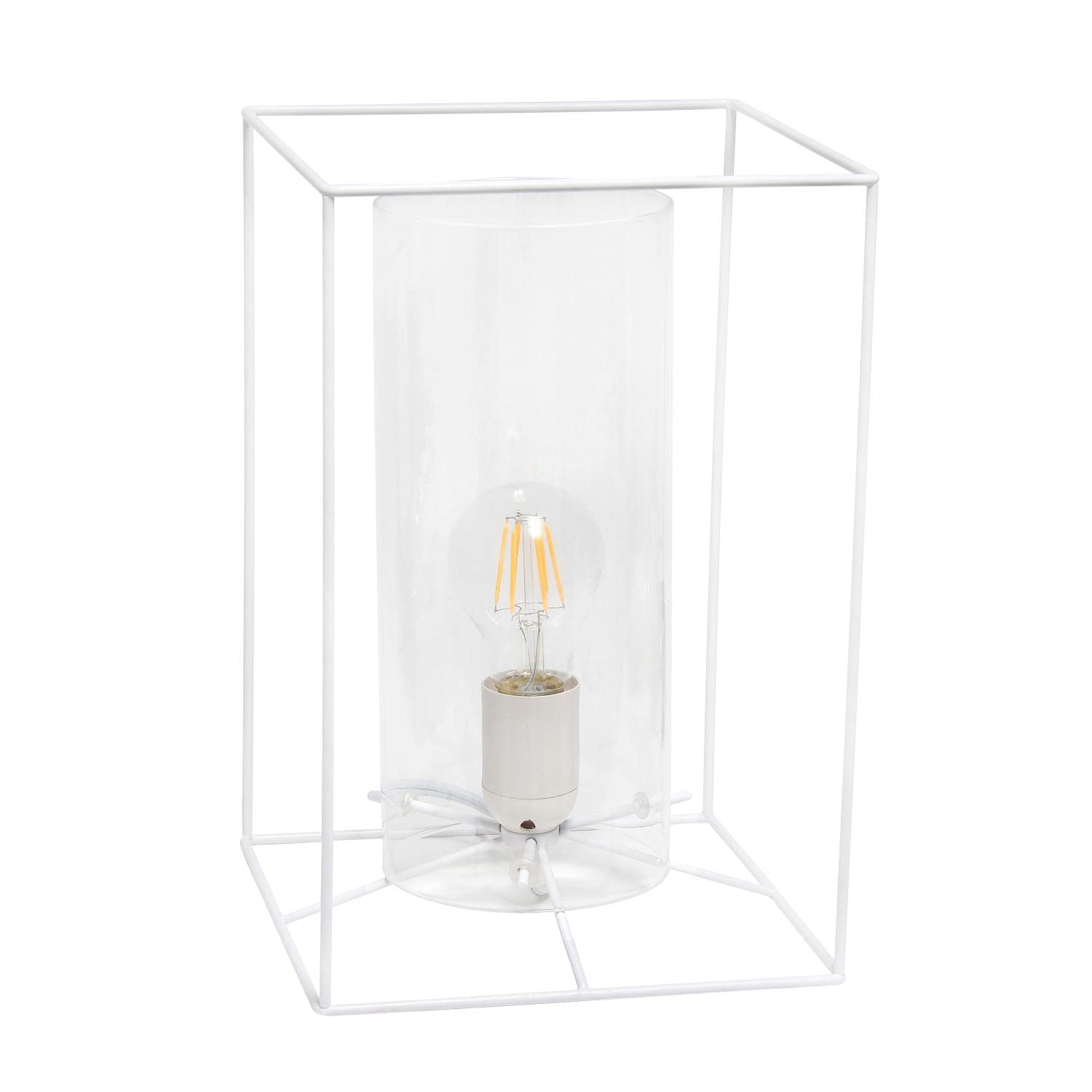 Lalia Home Contemporary White Framed Table Lamp With Clear Cylinder Glass Shade - Large