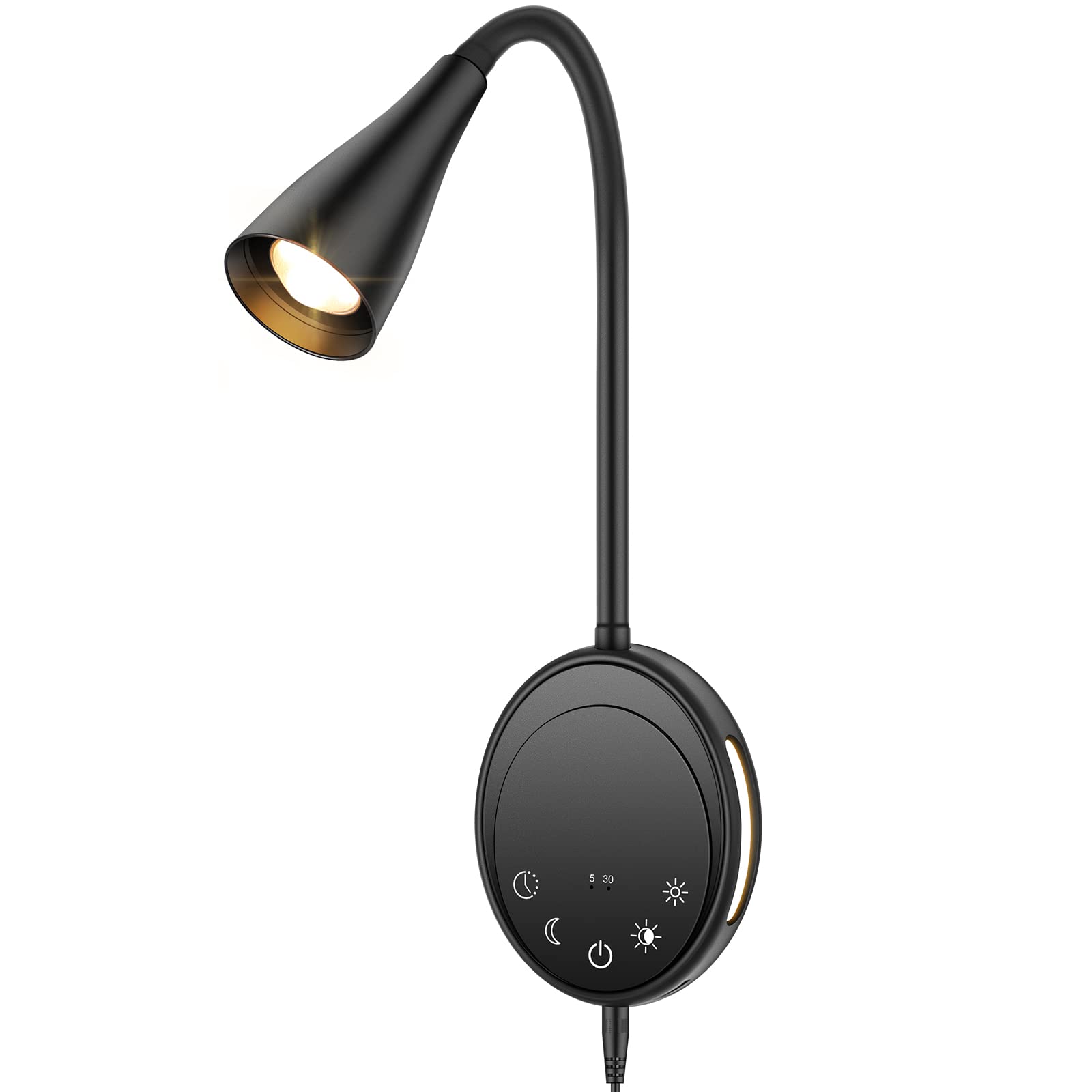 SANKEDOU Wall Mounted Reading Light, Bedside Headboard Lights with 5 Dimming & Color Temperature, USB Output, Night Light & Time