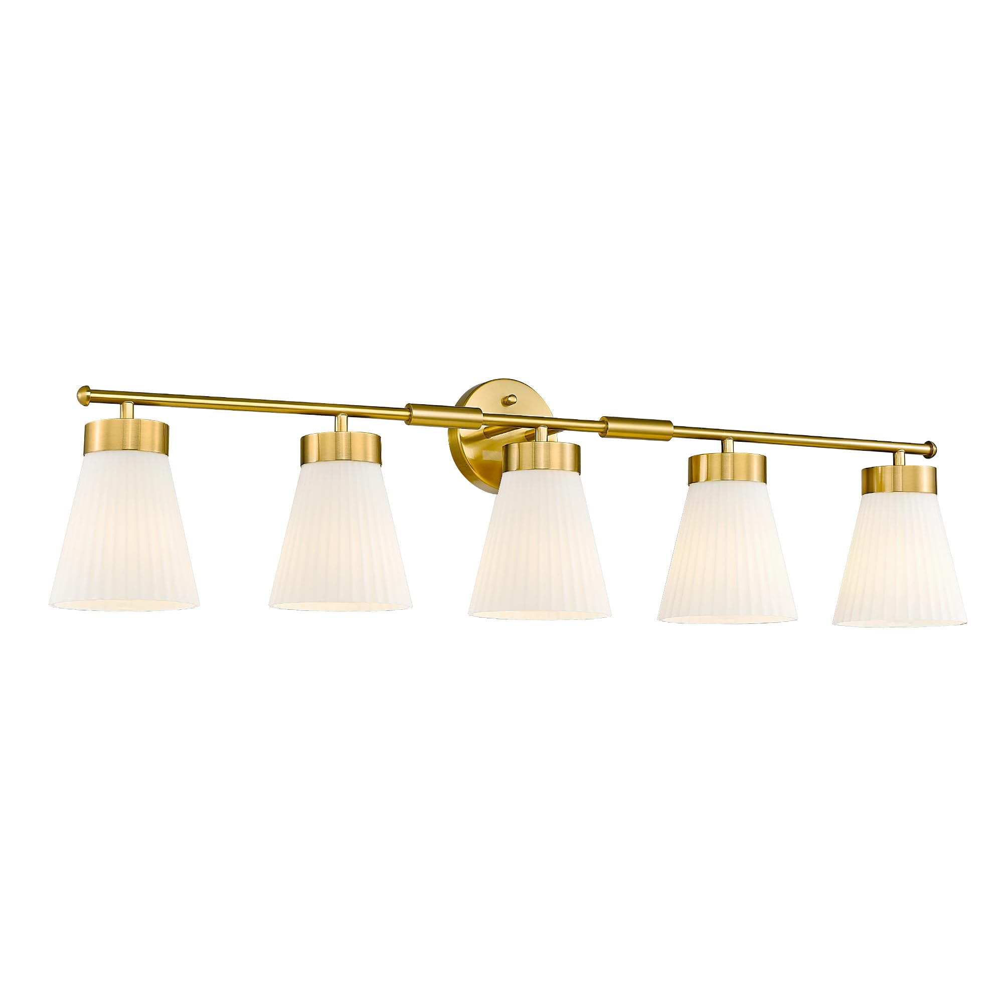 Bathroom Light Fixture  HWH 5-Light Bathroom Vanity Light Brushed Gold Vanity Lighting Over Mirror  Modern Vanity Lights with Frosted White Banded Glass  5HZG97B-5W BG