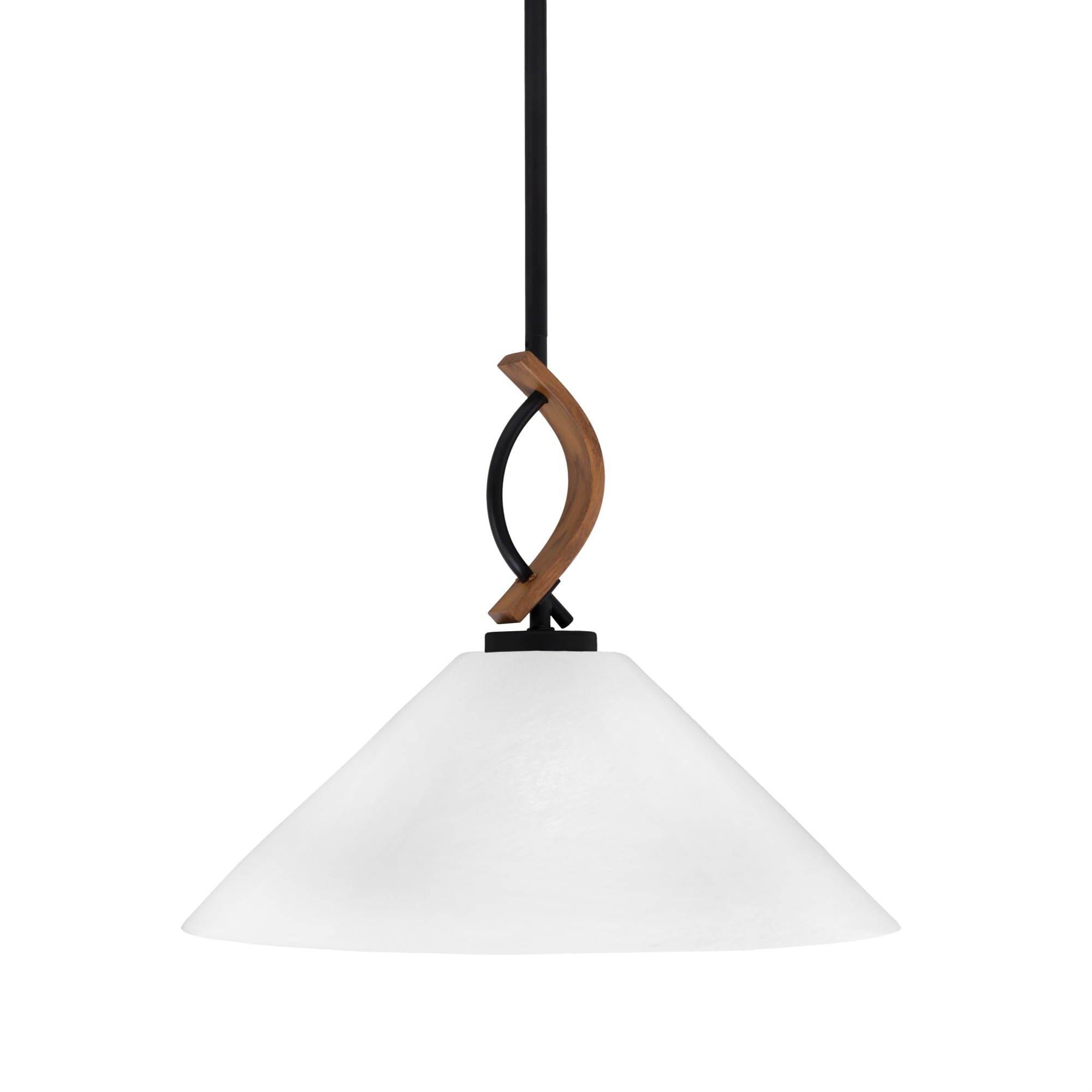 Toltec Lighting Monterey Mini Pendant - Matte Black & Wood-Look Metal, 16in White Marble Glass