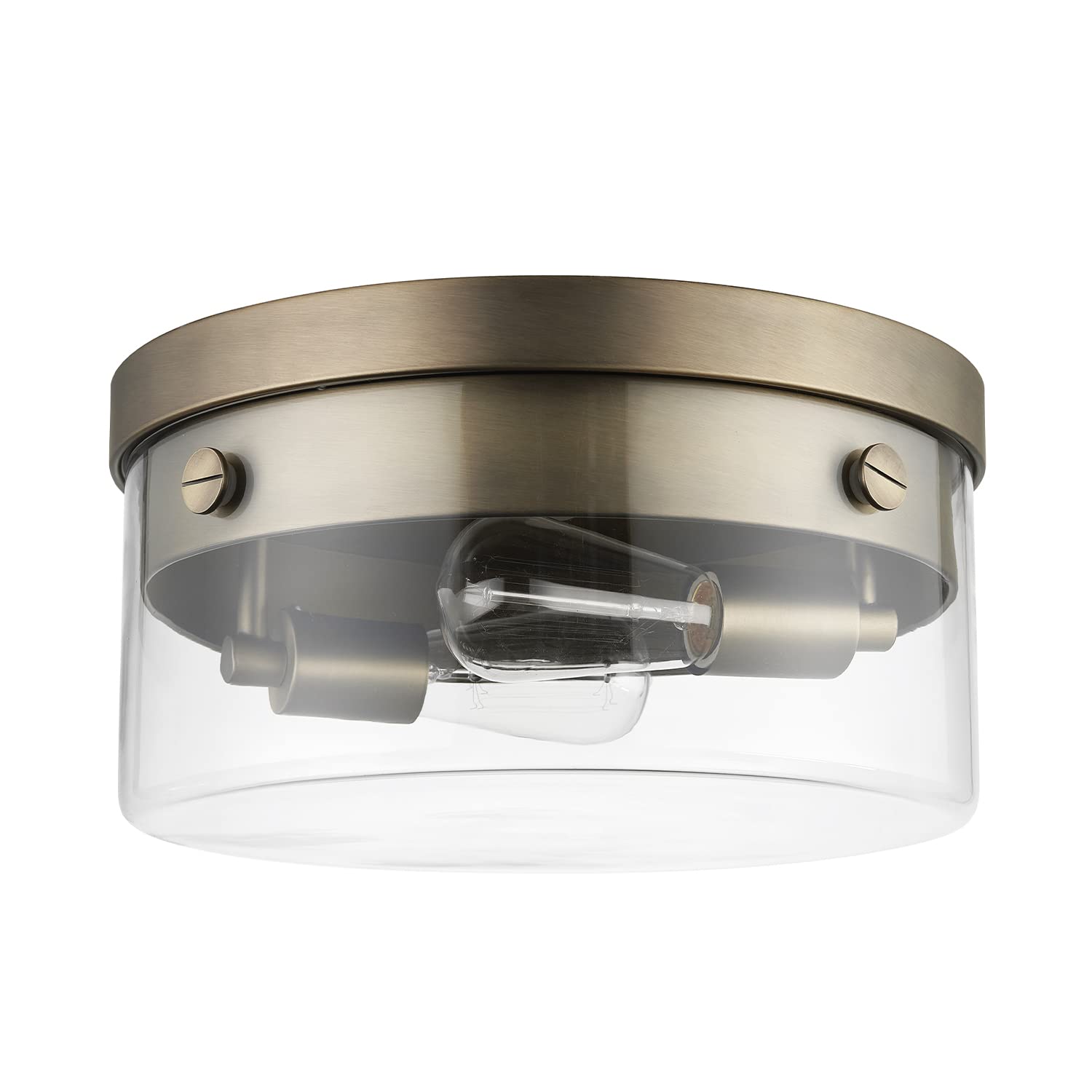 Globe Electric x Novogratz 60616 2-Light Flush Mount Ceiling Light, Matte Brass, Clear Glass Shade, Bedroom Lighting Fixtures Ce