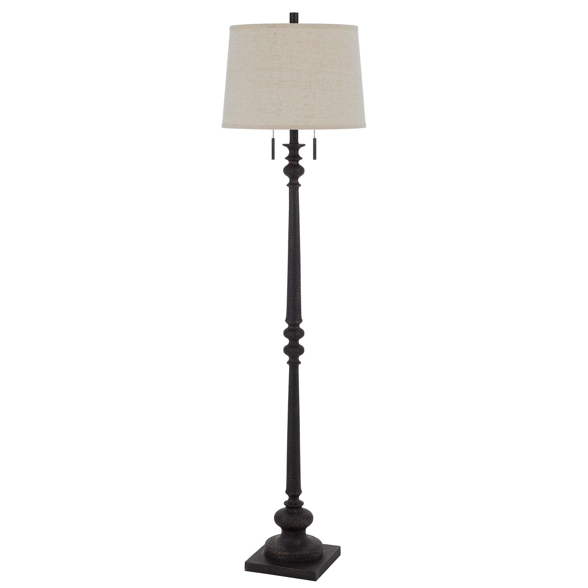 Benzara Floor Lamp with Tubular Resin Support, Pull Chain, Dark Bronze, Model BM241868, Plastic/Metal/Fabric