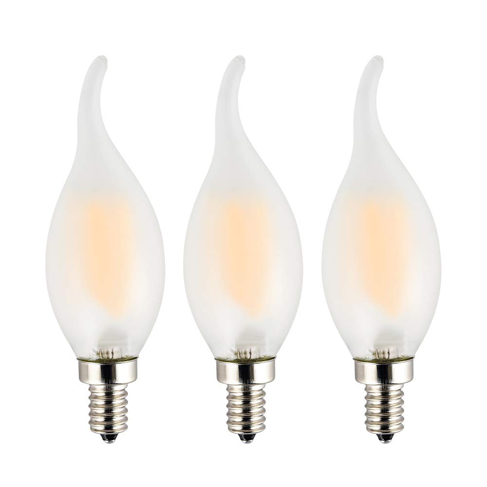 Opalray C35 6 Watts Dimmable Led Filament Bulb, E12 Small Base Candelabra Lamp, 2700K Warm White Light, Frosted Glass Shell, Fla