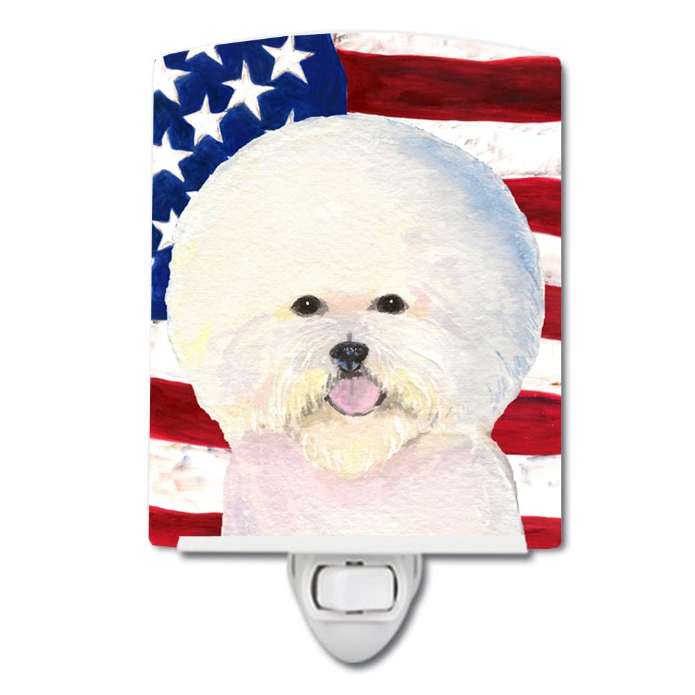 Carolines Treasures Ceramic Night Light, USA Flag & Bichon Frise, UL-Certified, 6x4x3in, Multicolor, Model SS4011CNL