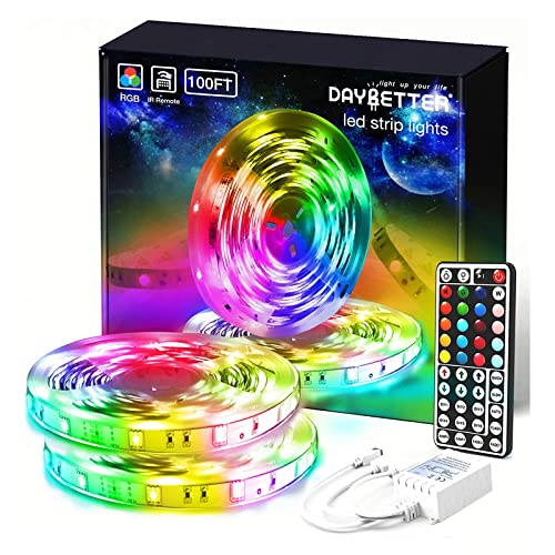 Daybetter (2Rd Gen Smd 5050 Remote Control Led Strip Lights 100Ft Color Changing With 44Keys Remote Controller And 24V Power Sup