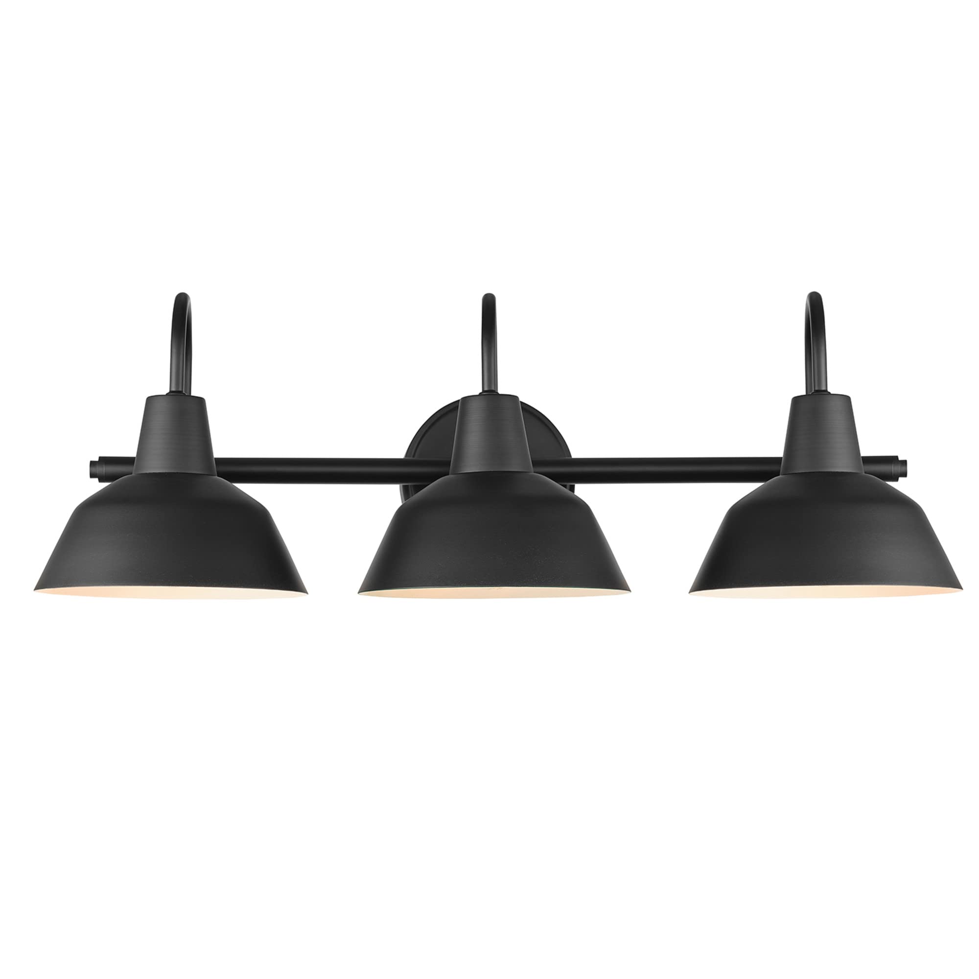 Globe Electric 65554 Barnyard 3-Light Vanity Light, Metal, Matte Black, White Shades