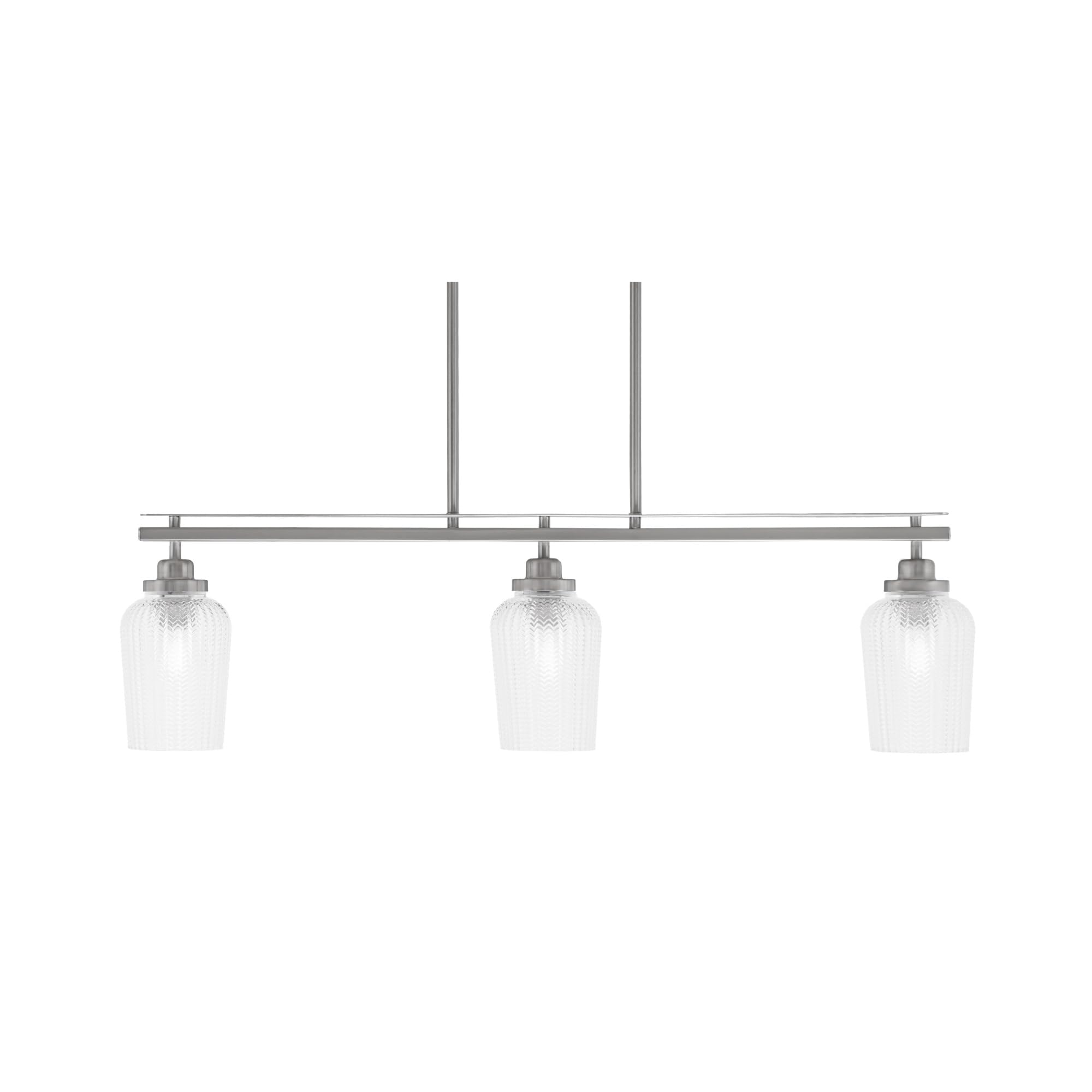 Toltec Lighting Odyssey 3 Light Island Light, Brushed Nickel Finish, Clear Textured Glass