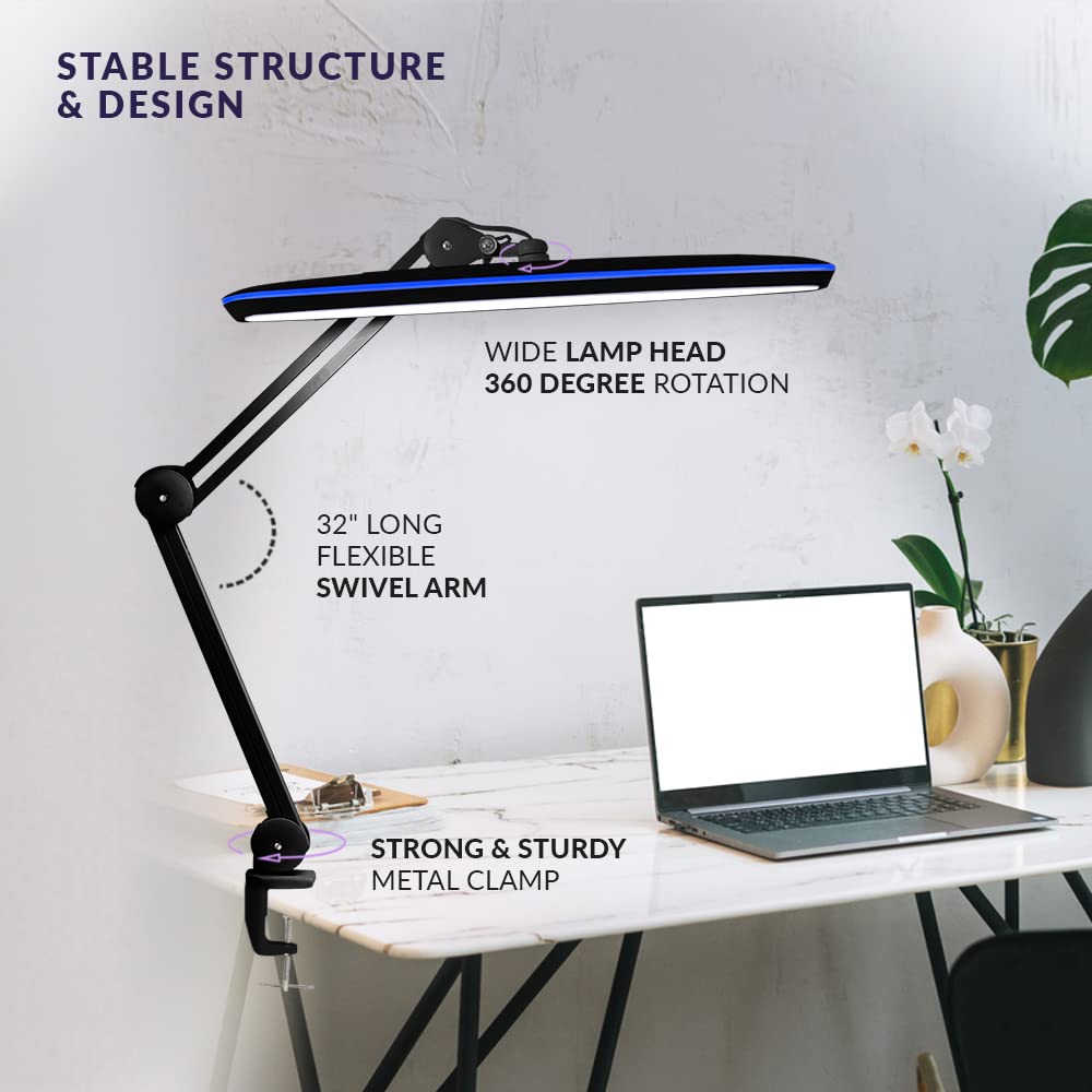 Neatfi XL LED Task Lamp, 2200 Lumens, 24W, 4-Level Dimmable, Adjustable Arm, Black, Model 9503LED