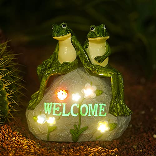 Nacome Solar Garden Frog Statue With Succulent & 7 Led Lights - Patio Yard Decor