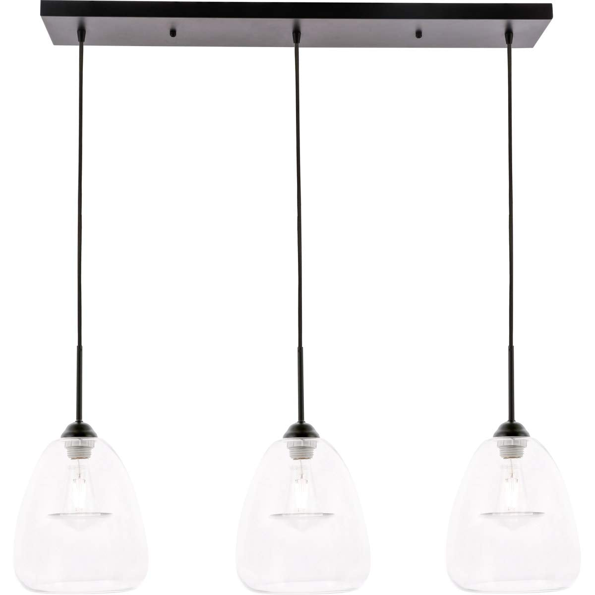 Living District Kason 3-Light Mid-Century Metal Pendant in Black and Clear