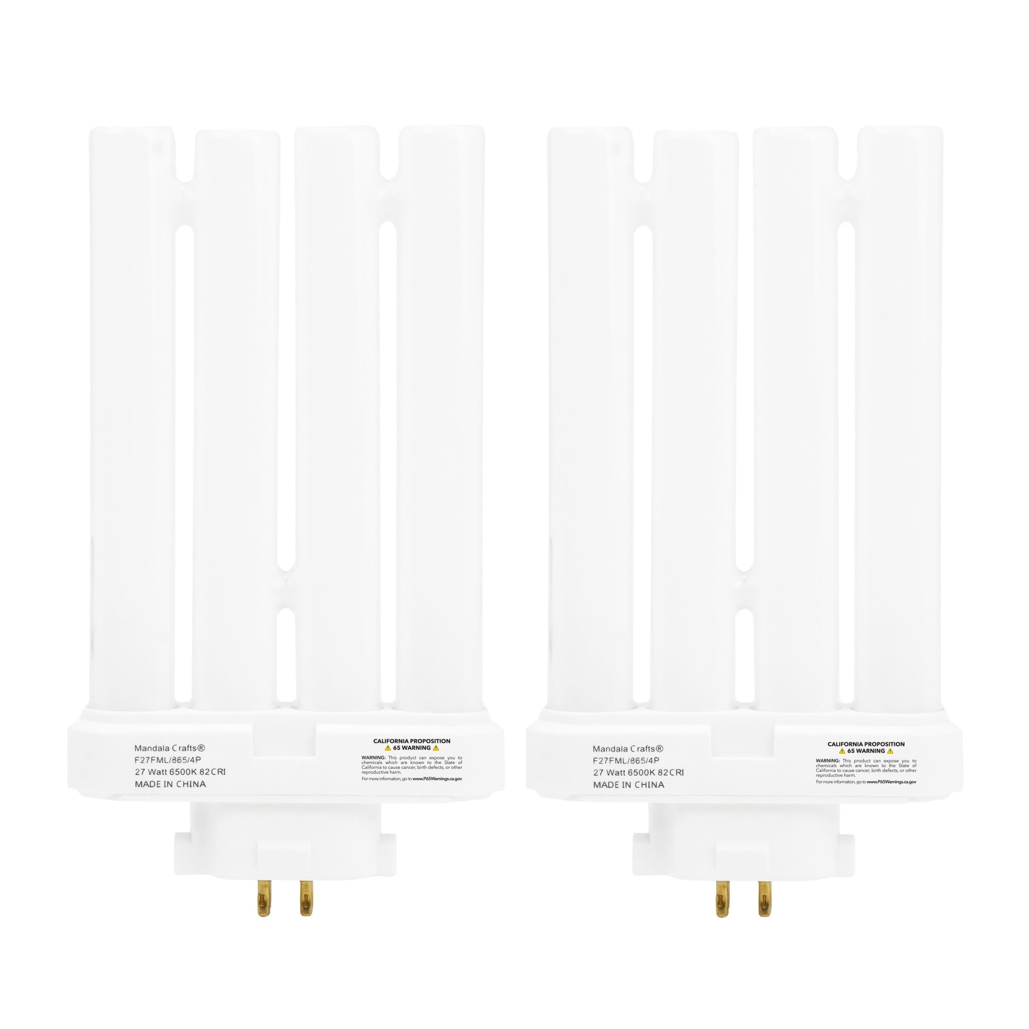Mandala Crafts Fml27 27-Watt 6500K Compact Fluorescent Light Bulbs With Quad Tubes, 2 Packs Daylight 4-Pin Gx10Q-4 Base Fml Fml 