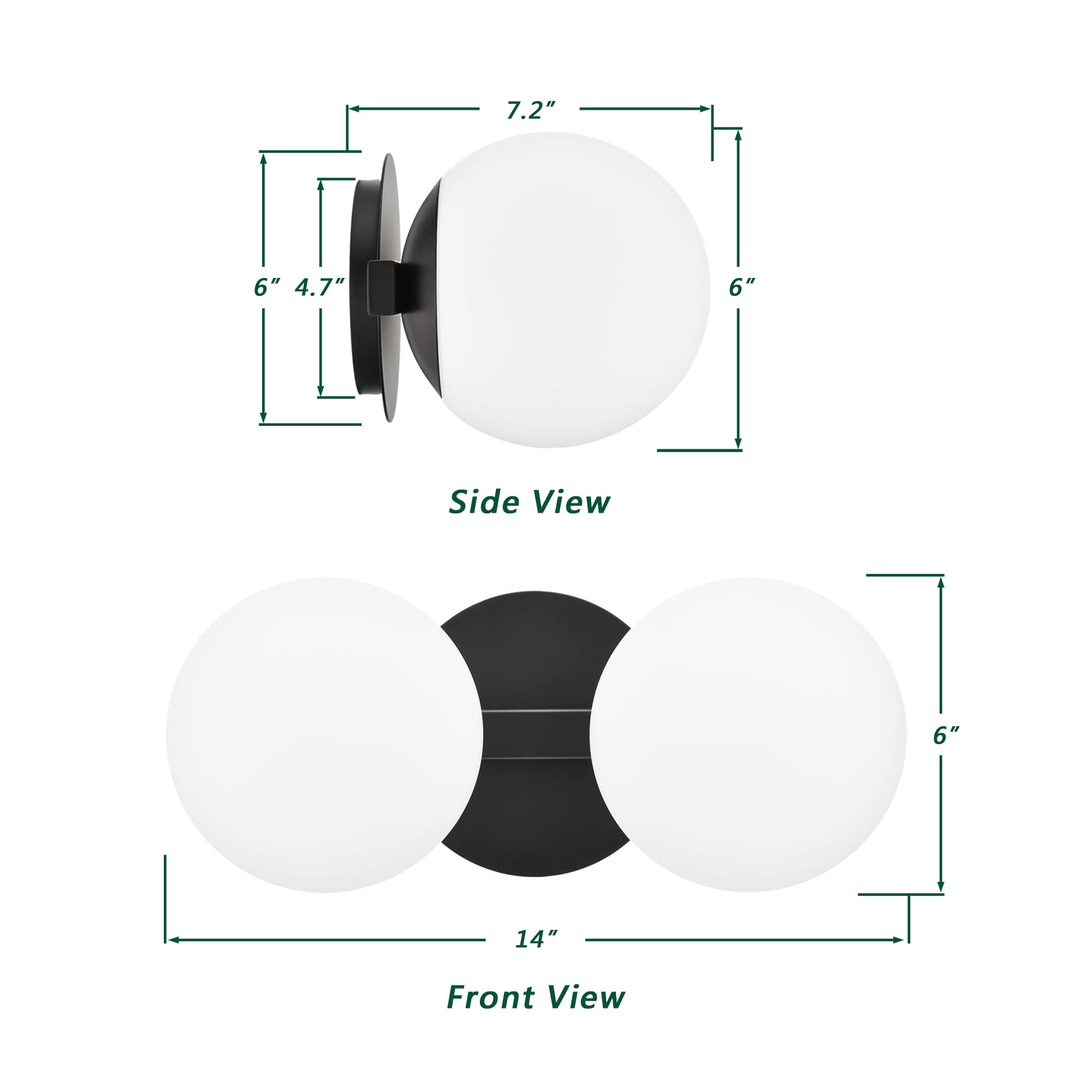 Bathroom Vanity Light Fixtures, Modern 2 Lights Globe Wall Sconce Lighting Matte Black, Porch Wall Mount Light Fixture For Bathr