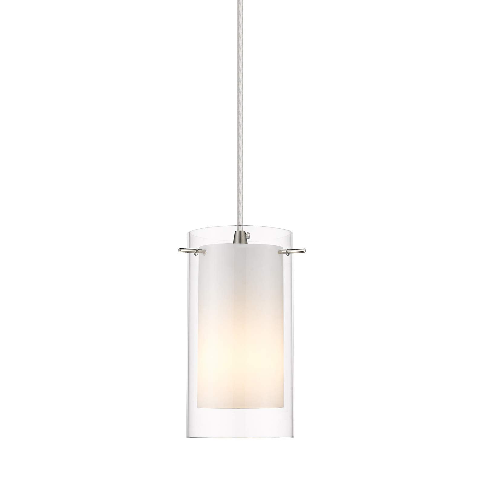 Akezon 1-Light Pendant Light, Indoor Glass Hanging Light Fixture, Adjustable Height, Brushed Nickel Finish For Kitchen Dining Room, Kp-506