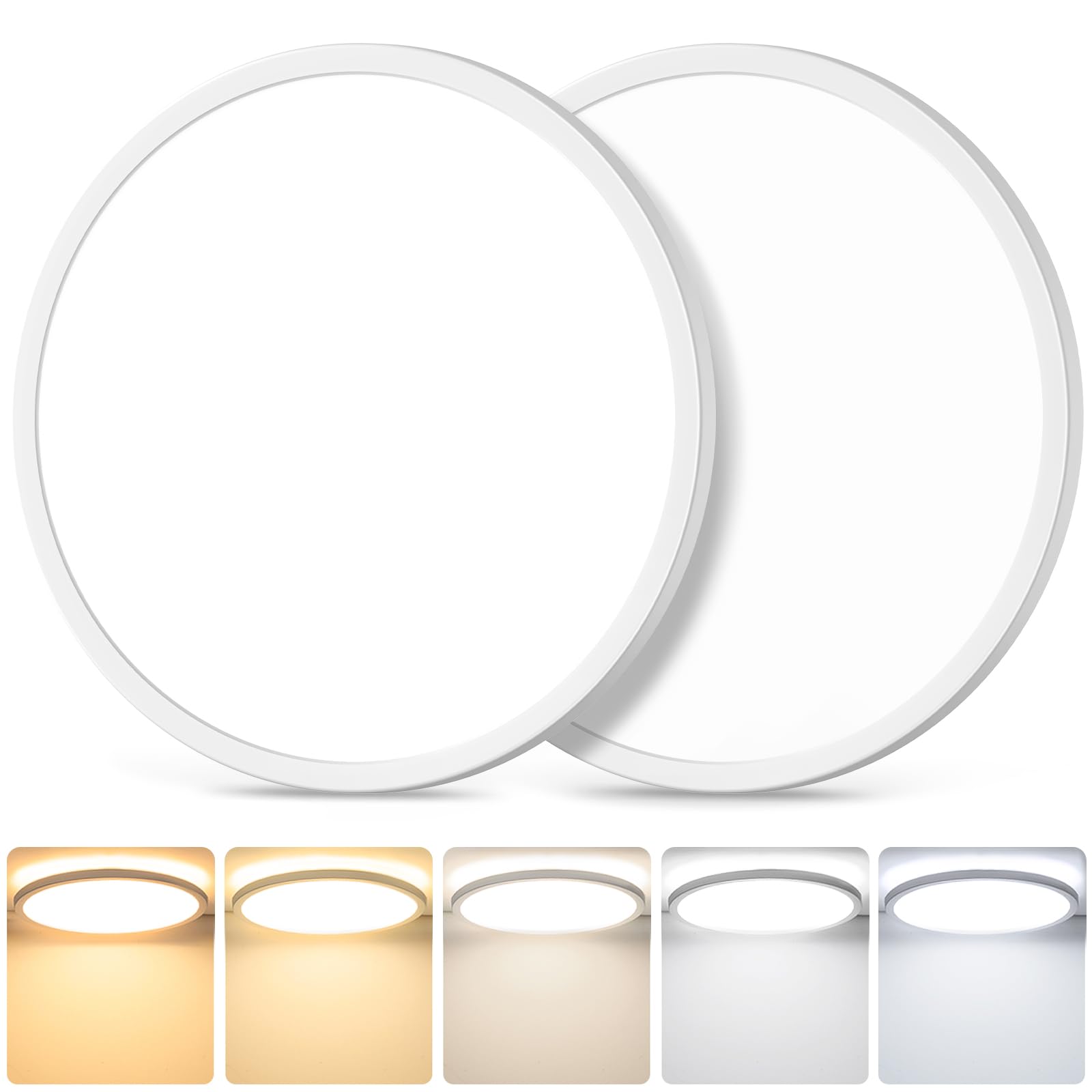 12 Inch 3200LM LED Flush Mount Ceiling Lights, 2-Pack 24W Ceiling Light Fixtures, 2700K/3000K/4000K/5000K/6500K 5 Color in One, 