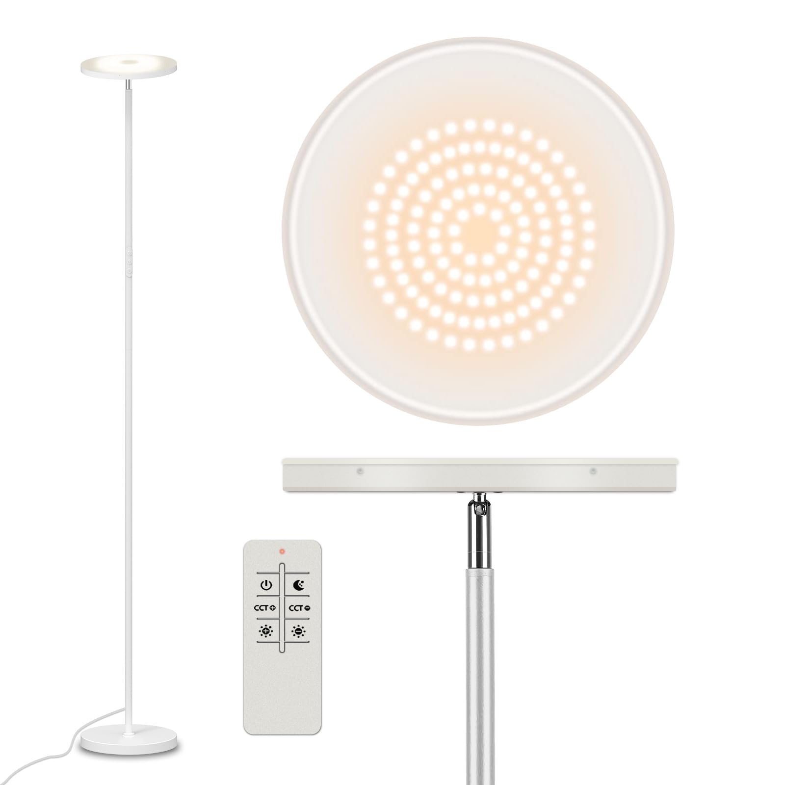 LED Floor Lamp, 2400LM Bright Standing Lamp 250W Equivalent with 2700K-6500K Stepless Dimming, Modern Torchiere Room Lamp with R