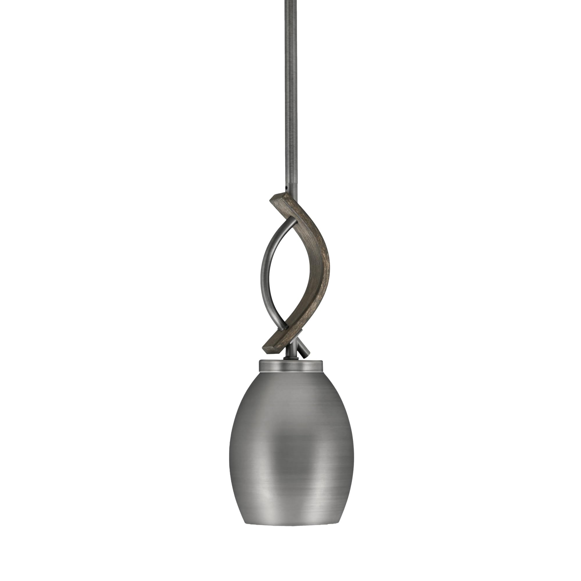 Toltec Lighting Monterey Stem Hung Mini Pendant - Graphite & Distressed Wood-Look Metal Finish, 5in Oval Shade