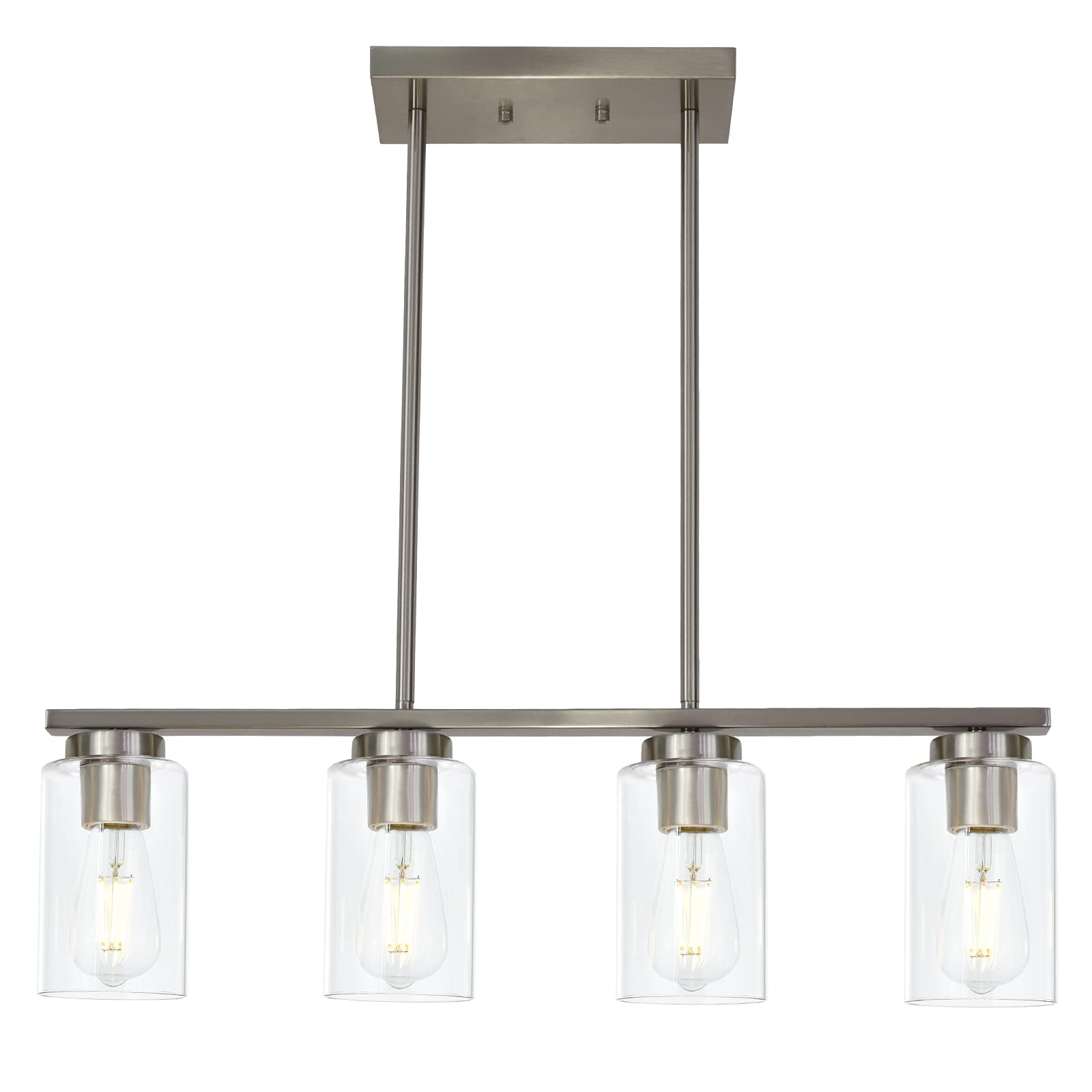 TODOLUZ Modern Kitchen Island Light, 4-Lights, Clear Glass Shades, Metal, Brushed Nickel