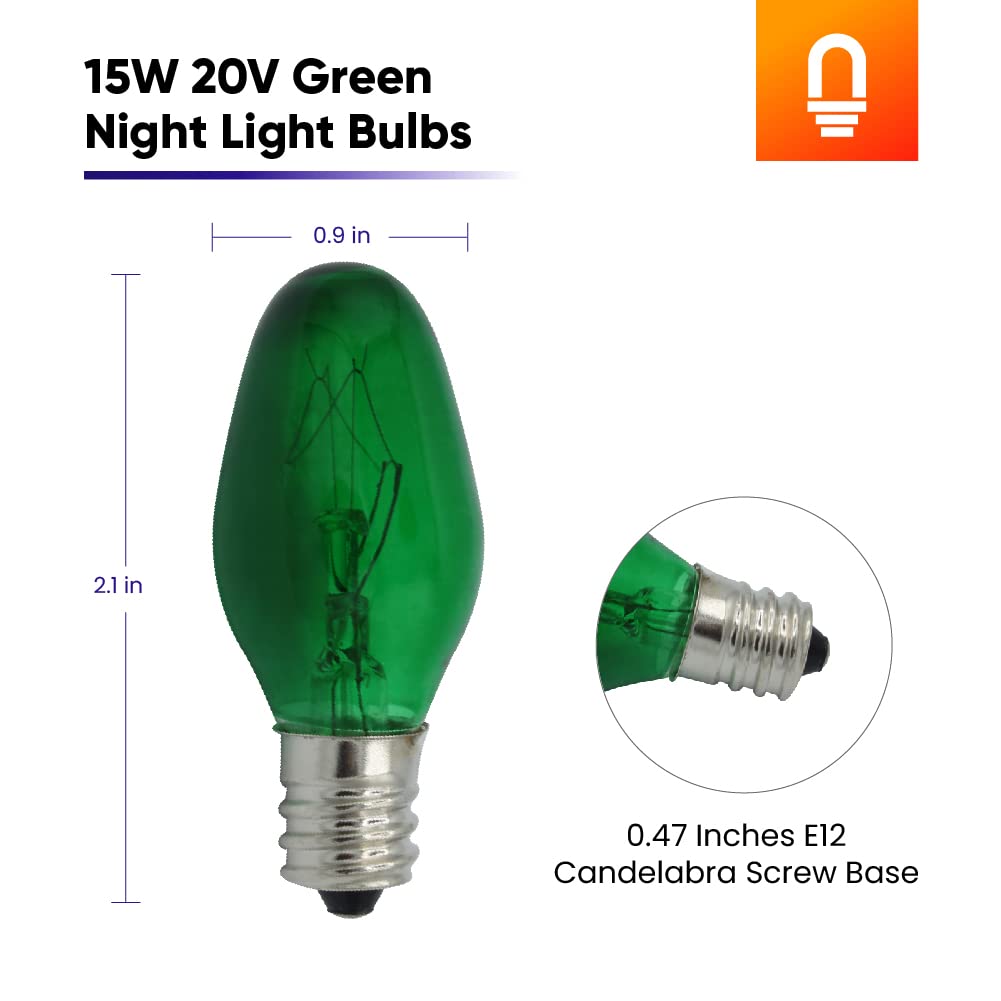 lumenivo Green Night Light Bulb 15W C7 for Scentsy Warmer - 10 Count