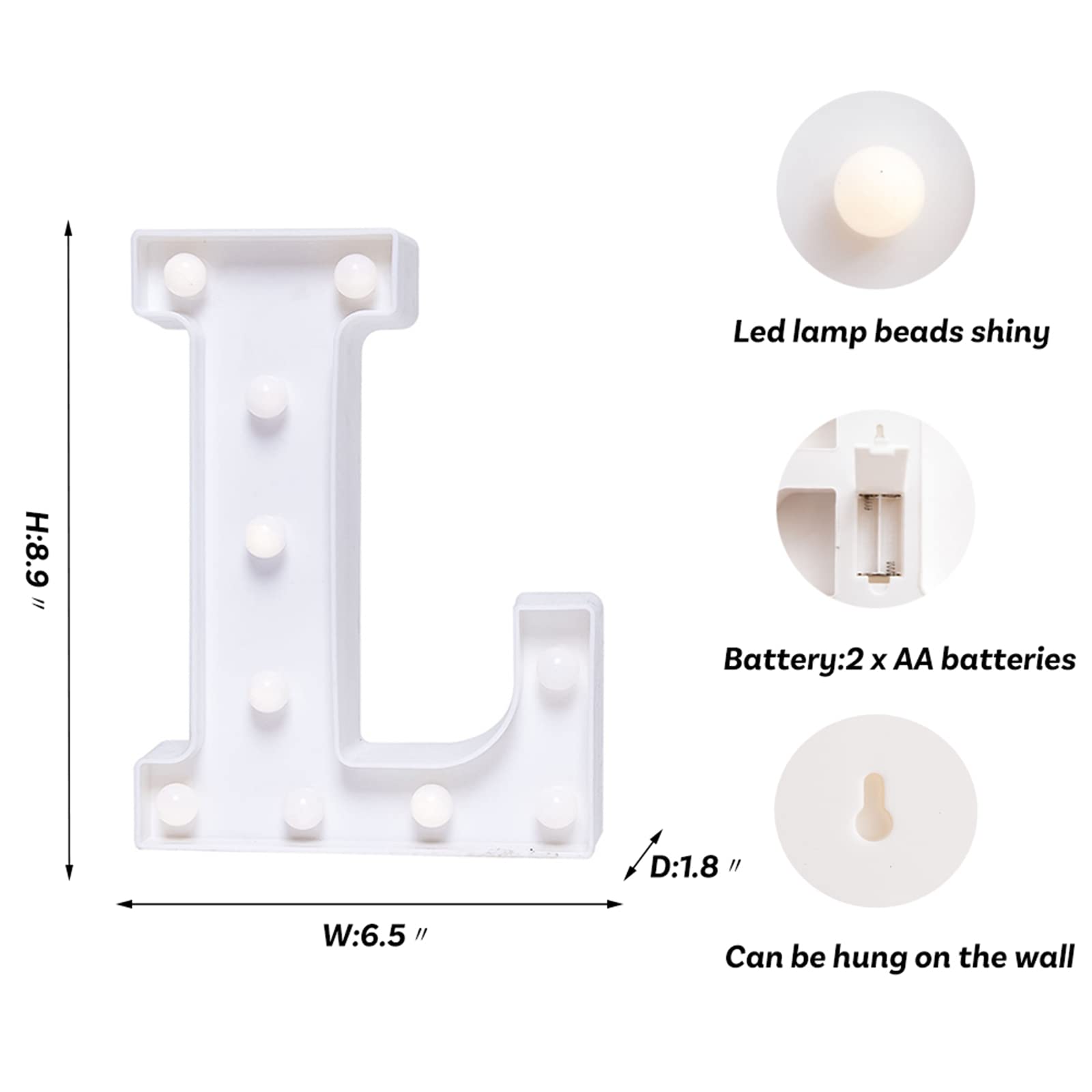 Foaky Led Letter Lights Sign Marquee Light Up Letters Sign For Night Light Wedding/Birthday Party Battery Powered Christmas Lamp Home Bar Decoration(L)