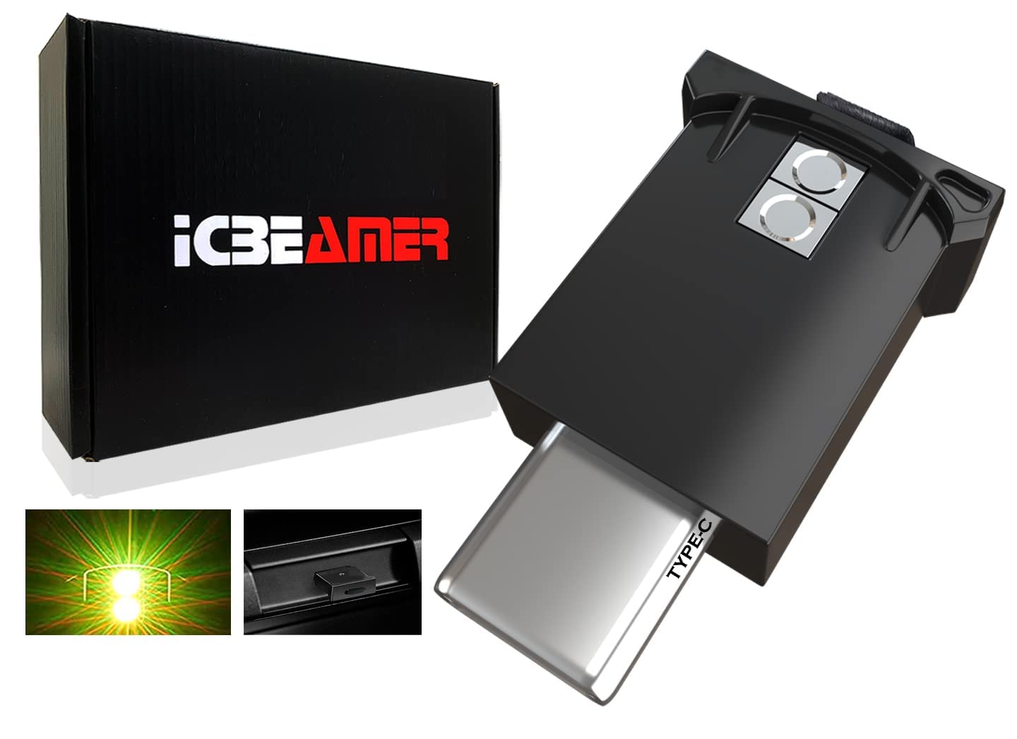 Icbeamer Type C Adapters Usb Atmosphere Adjustable Brightness Led Light, [Color:Yellow] Smart Interface Plug-In Miniature Led Night Light For: Automotive Car Trunk Van Pickup Ambient Decoration