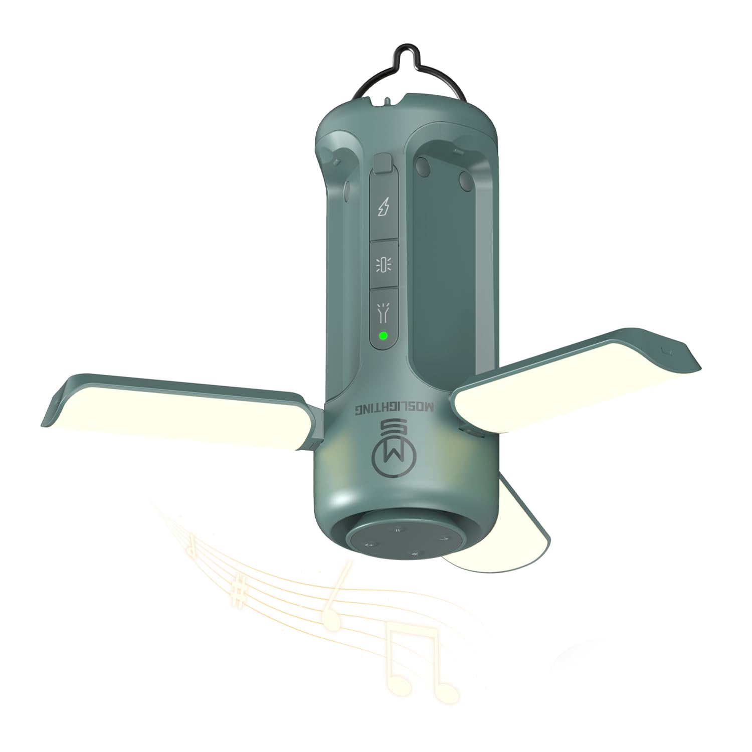 MOSLIGHTING Foldable Camping Lantern with Bluetooth Speaker, 750Lm, LED, Dark Green, Portable Flashlight