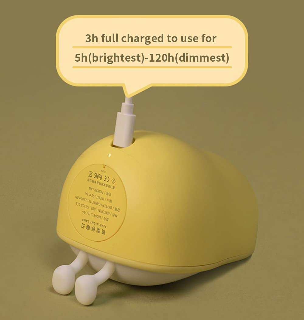 ipalmay Night Light Lamp for Kids, USB Rechargeable, BPA-Free Silicone, Color Changing, Yellow Pear, Model 21727